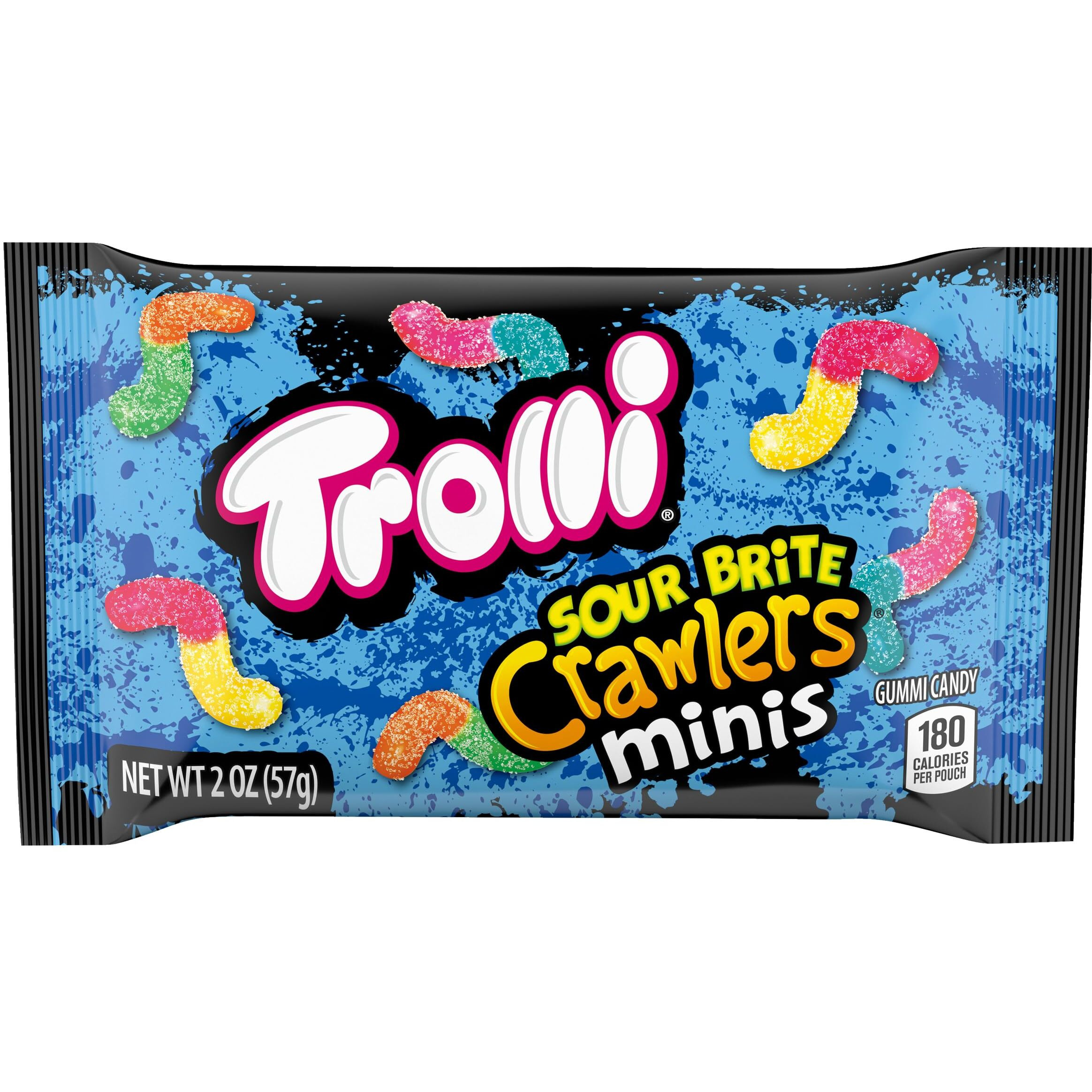 Trolli Sour Brite Crawlers Minis Candy, Sour Gummy Worms, 2 Ounce Treat-Size Pouches (Pack Of 18)