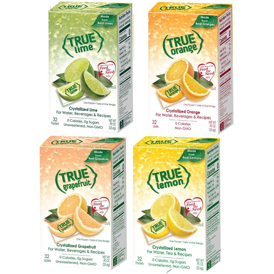 True Lemon, Lime, Orange & Grapefruit 32Ct Boxes Sampler Pack (4 Packs)