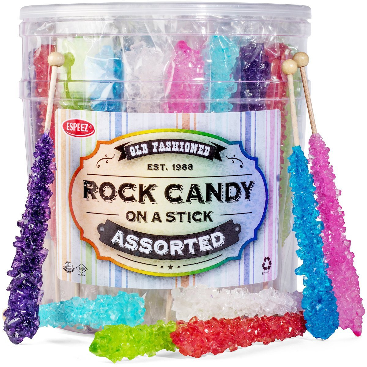 36 Extra Large Assorted Rock Candy Sticks Espeez - Candy Party Favors - For Birthdays, Weddings, Receptions, Bridal, Baby Showers - Rock Candy Bulk