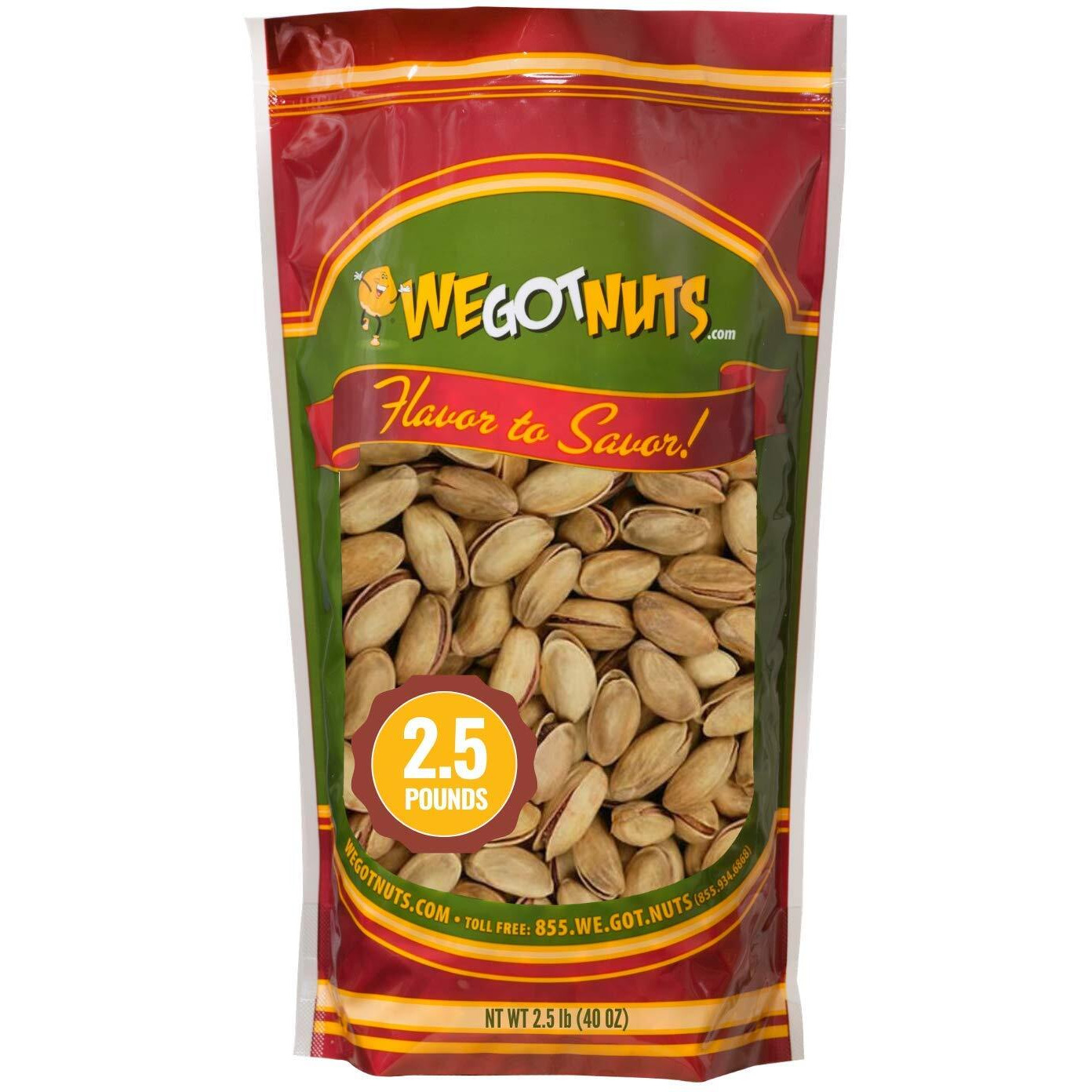 Turkish Antep Pistachios - 2.5 Lbs (40Oz) Premium Quality Kosher Roasted Pistachios By We Got Nuts - Natural & Healthy Rich Flavor Snack - Whole & Salted - Air-Tight Resealable Bag Package