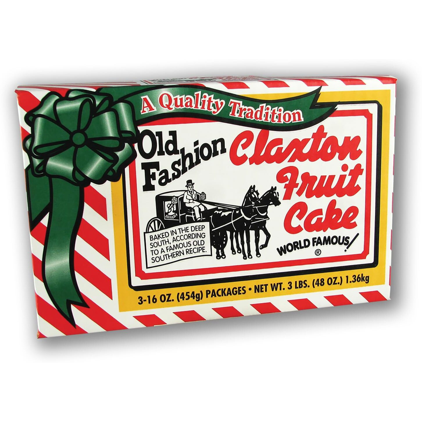 Old Fashion Claxton Fruit Cake 3-1 Lb. Regular Recipe Loaves - Individually Wrapped For Freshness In Our Signature Red-White Carton - 3-Pack