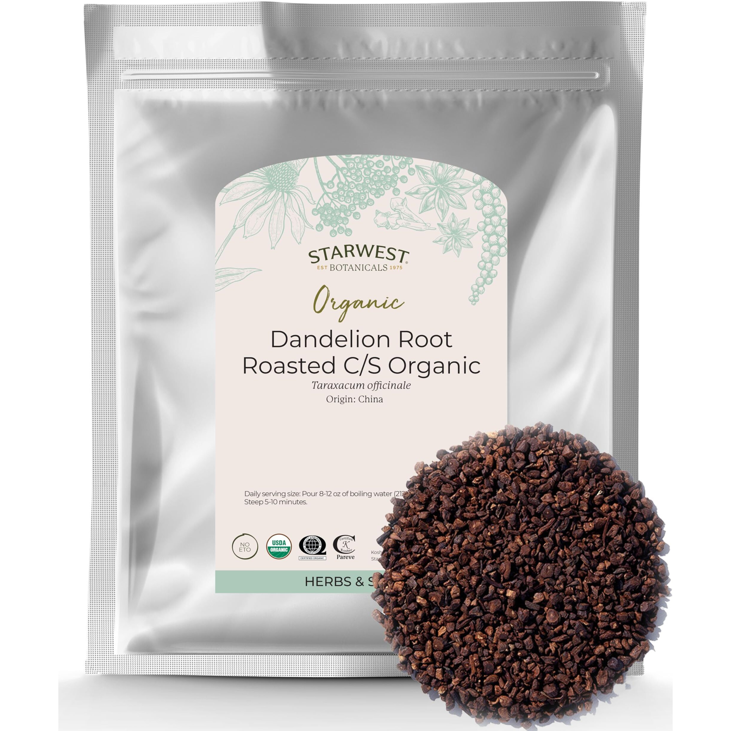 Starwest Botanicals Organic Dandelion Root Roasted Cut [1 Pound] Loose Tea In Bulk