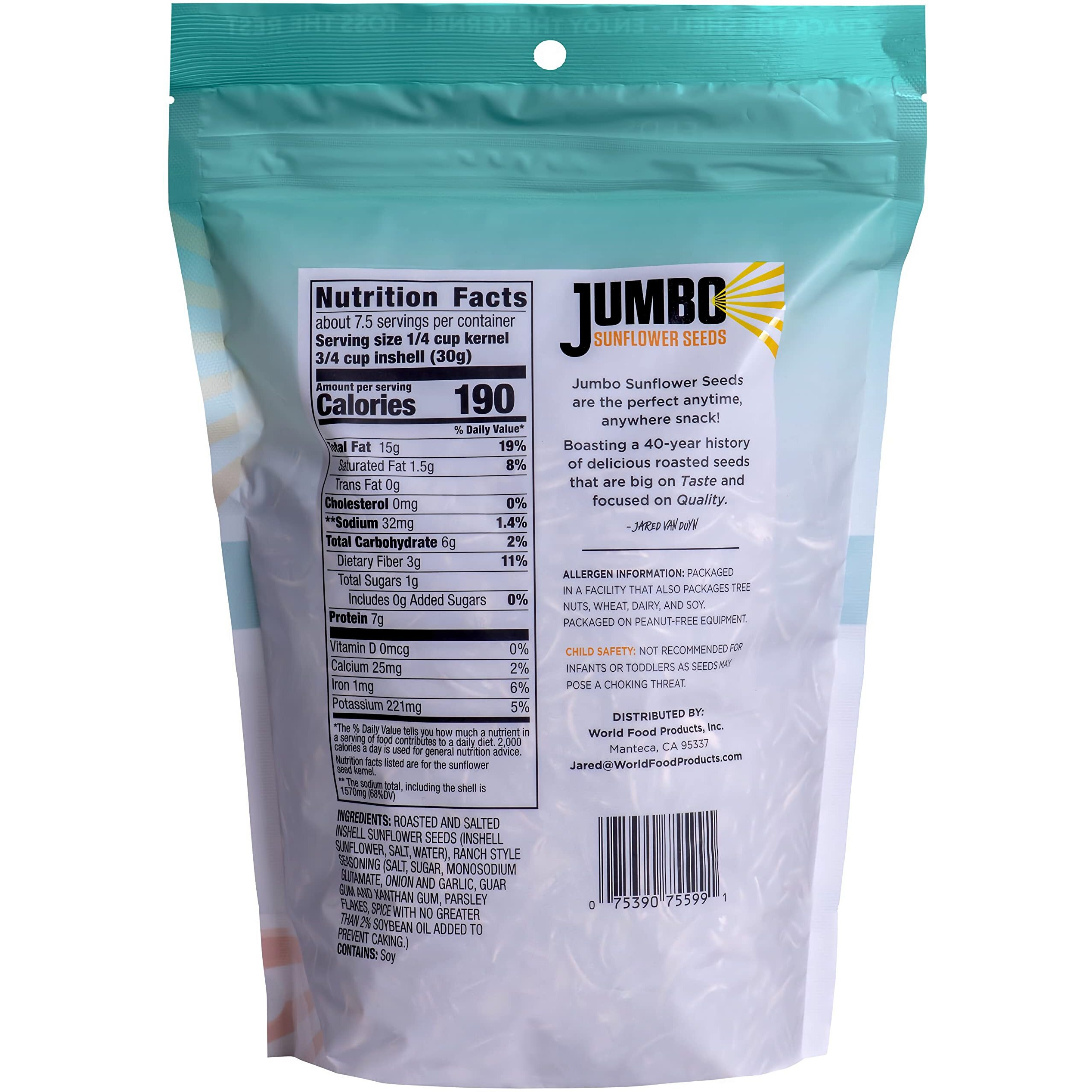 Jumbo Sunflower Seeds, Ranch, 16-Ounce (Pack Of 6)