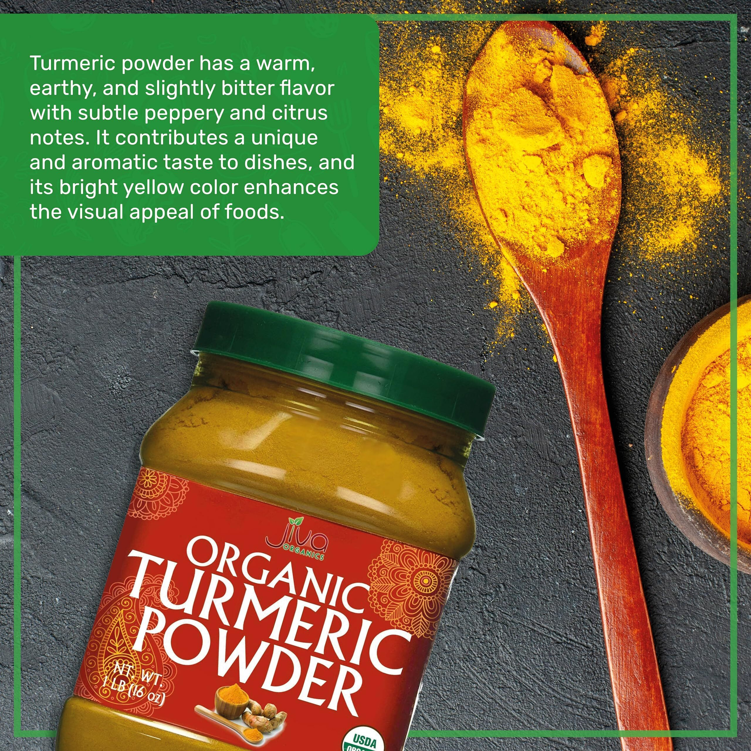 Organic Turmeric Powder 1 Pound Jar By Jiva Organics - 100% Raw With Curcumin - Lab Tested & Reports Available - Raw From India