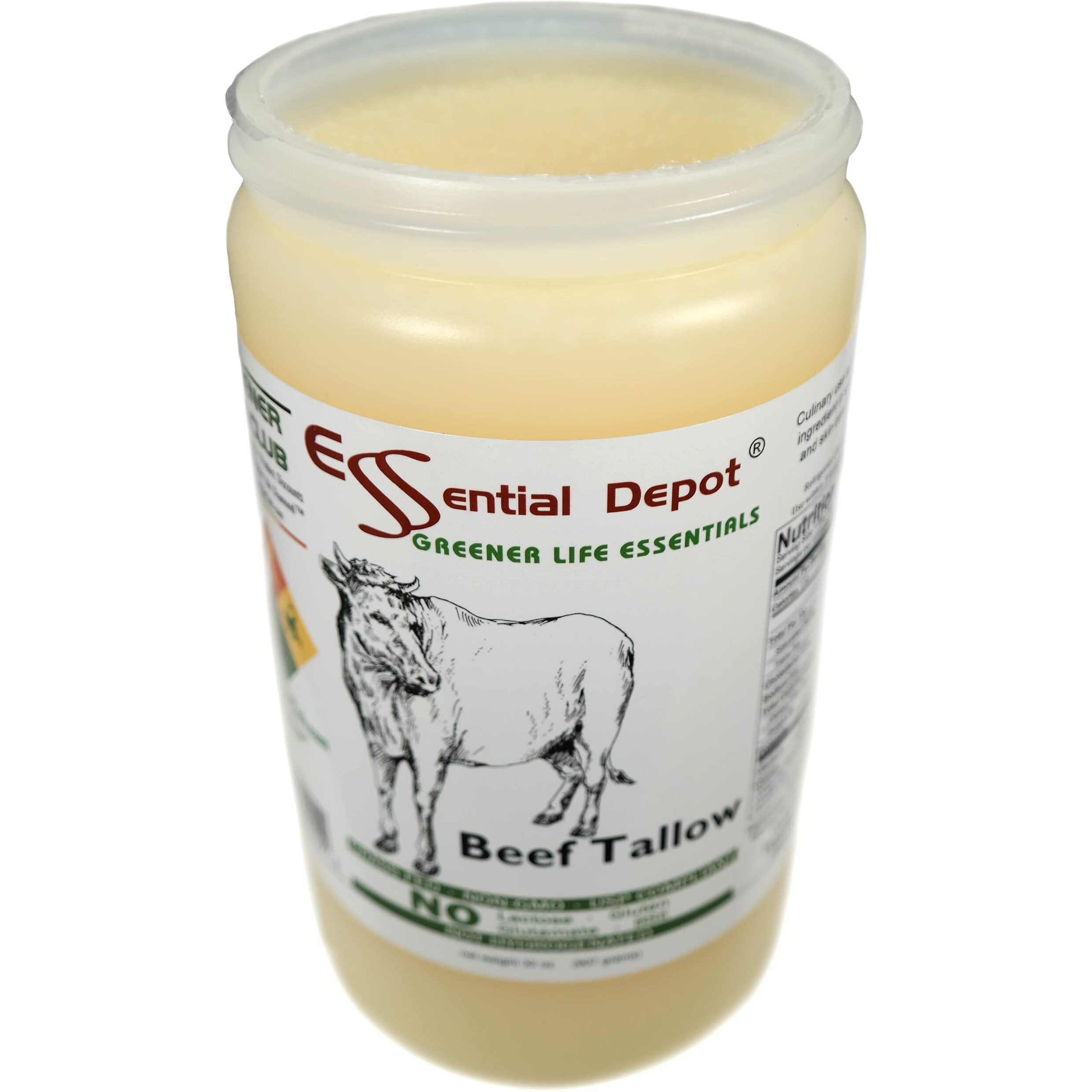Beef Tallow - 1 Quart (32 Oz Nt Wt) - Grass Feed - Non-Gmo - Keto Friendly - Food Grade - Free From Lactose-Gluten-Glutamate-Bse - Safety Sealed Hdpe Container With Resealable Cap