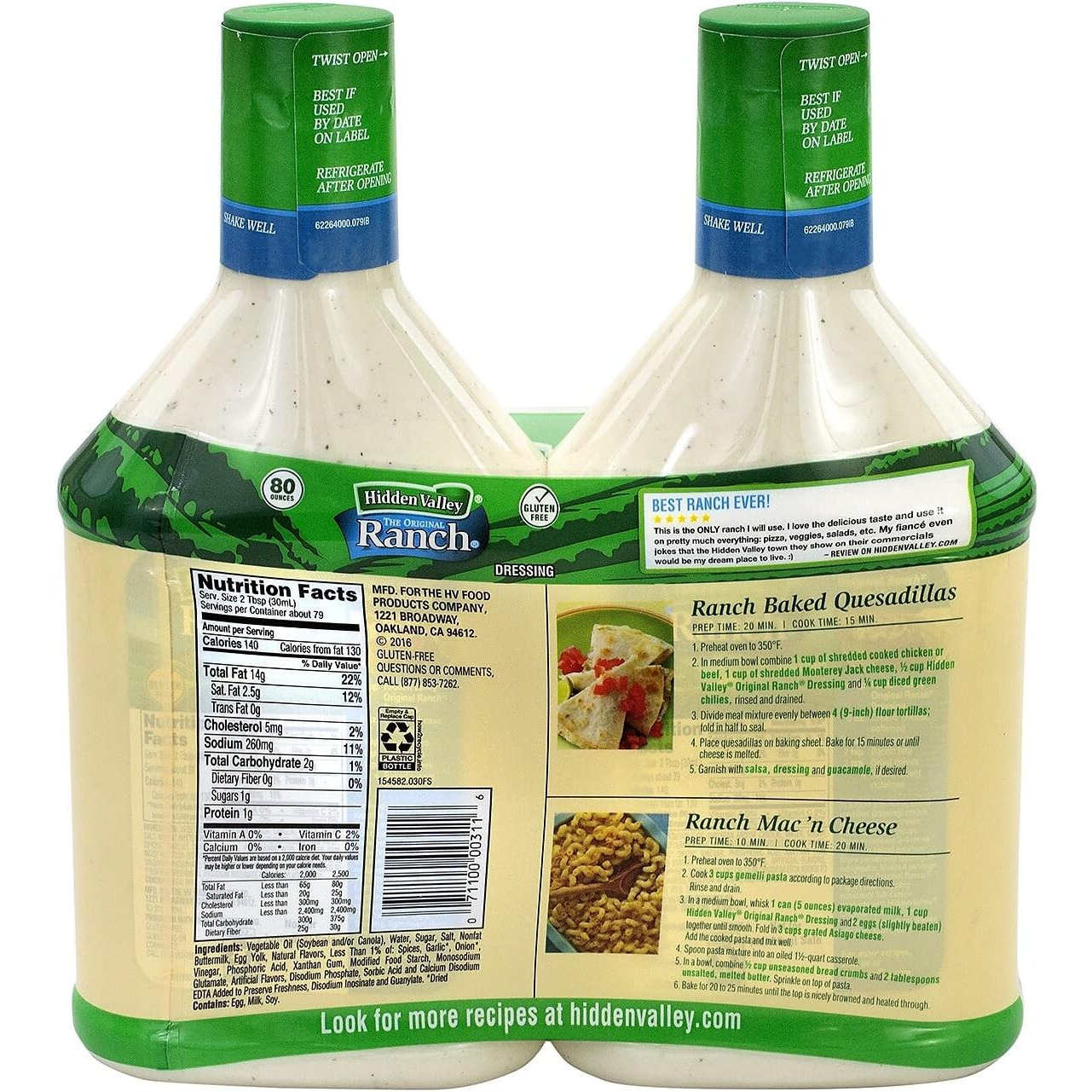 Hidden Valley The Original Ranch Dressing, 40 Oz., 2/Pack (900-00027)