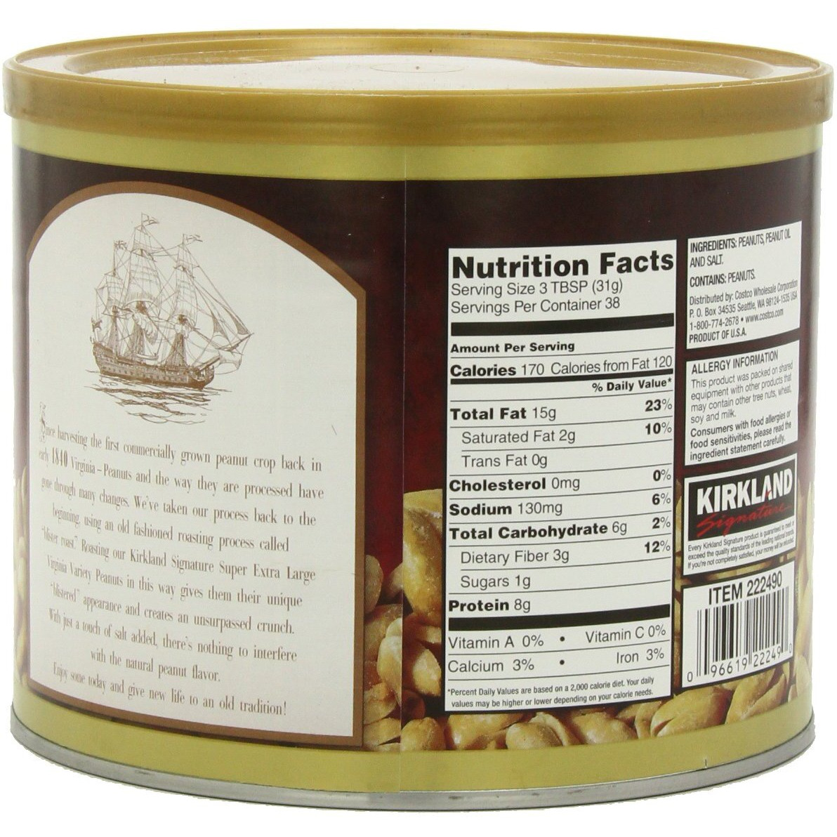 Kirkland Signature Super Xl Va Peanuts, 40 Ounce, Light Brown