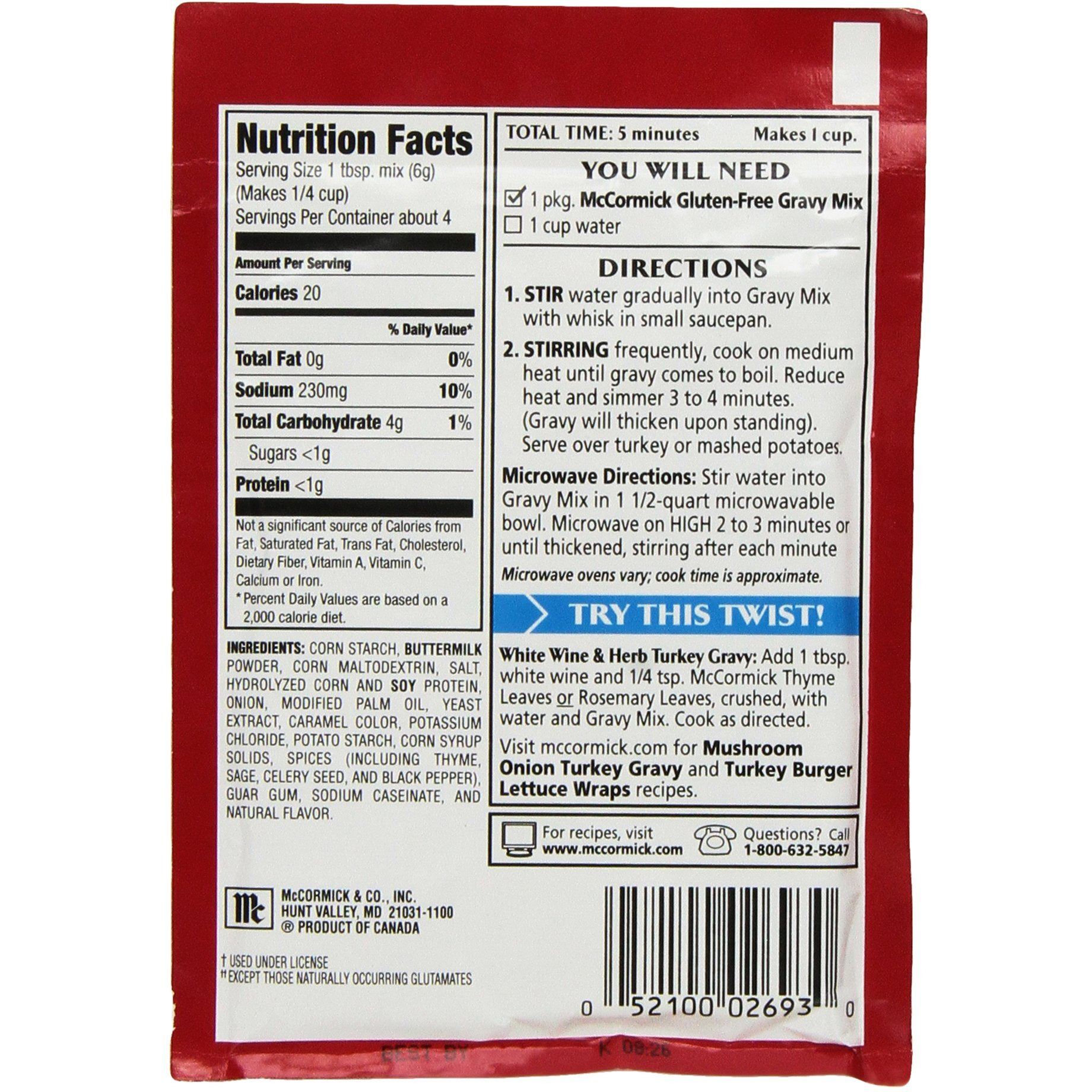 Mccormick Gluten Free Turkey Gravy Mix (4 Pack) .88 Oz Packets