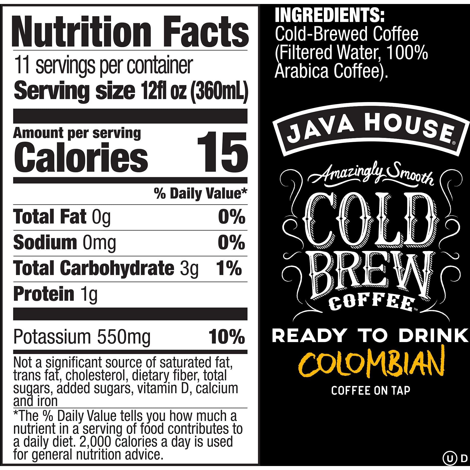 Java House Cold Brew Coffee On Tap, (128 Fluid Ounce Box) Not A Concentrate, No Sugar, Ready To Drink Liquid (Colombian Roast)