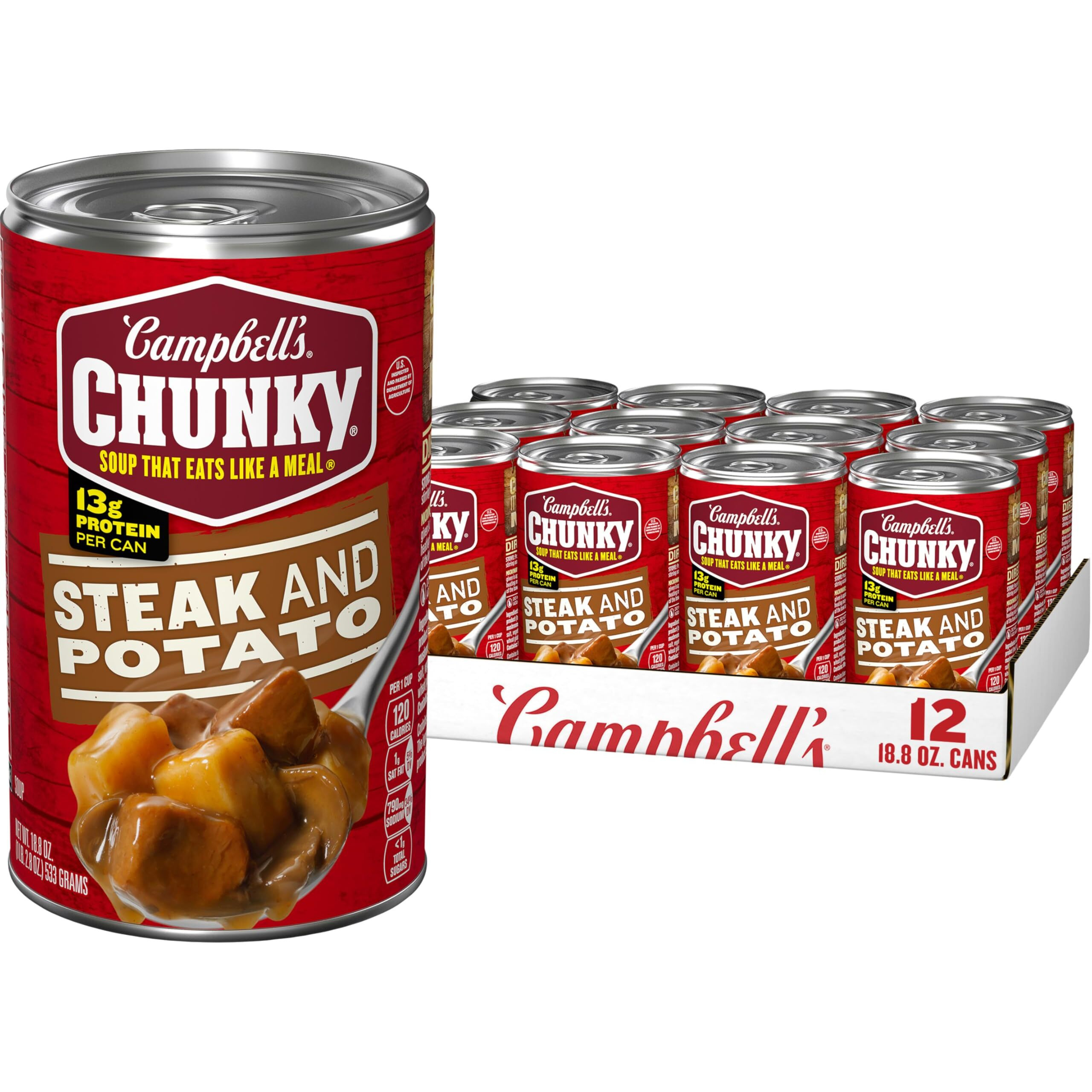 Campbells Chunky Soup, Steak And Potato Soup, 18.8 Oz Can (Pack Of 12)