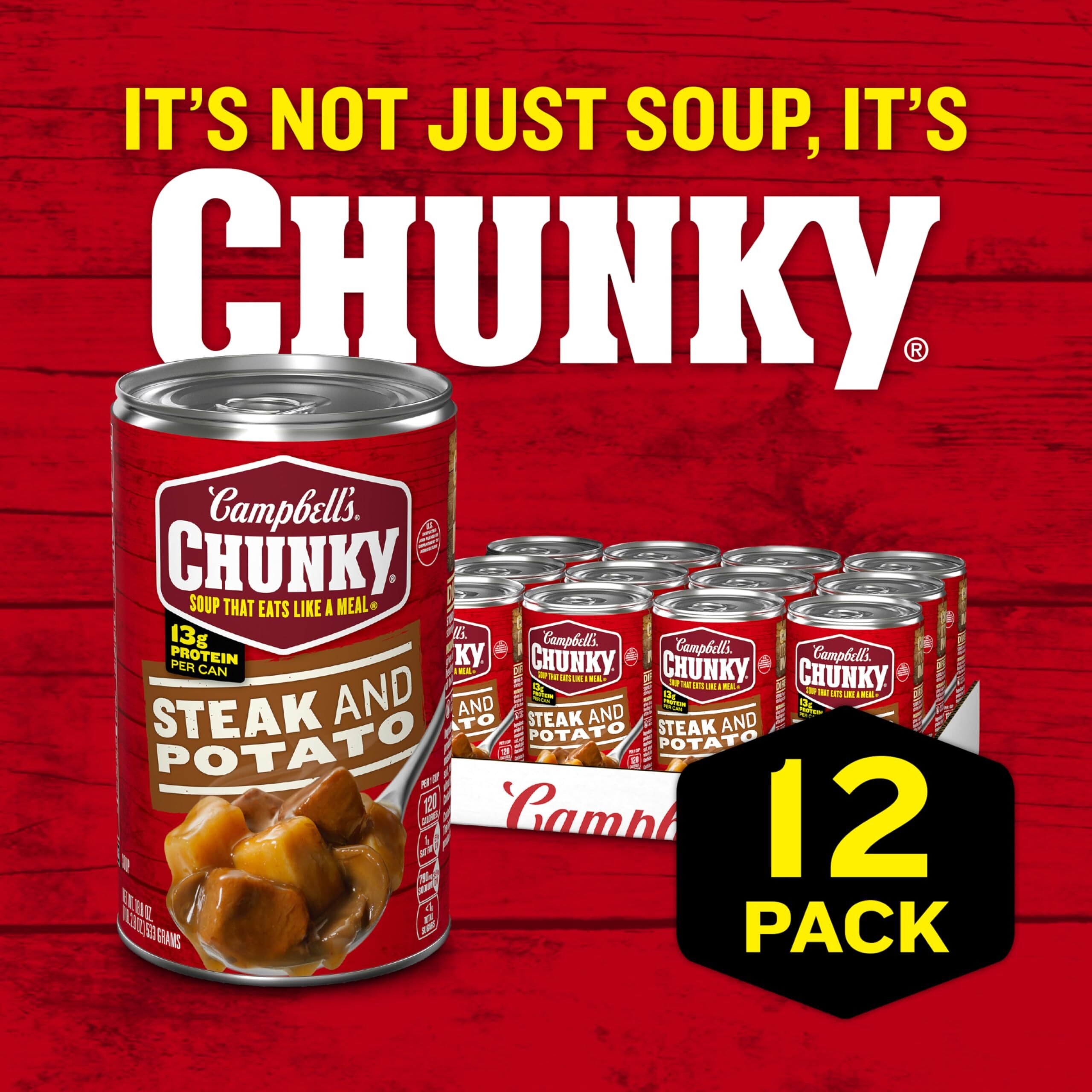 Campbells Chunky Soup, Steak And Potato Soup, 18.8 Oz Can (Pack Of 12)