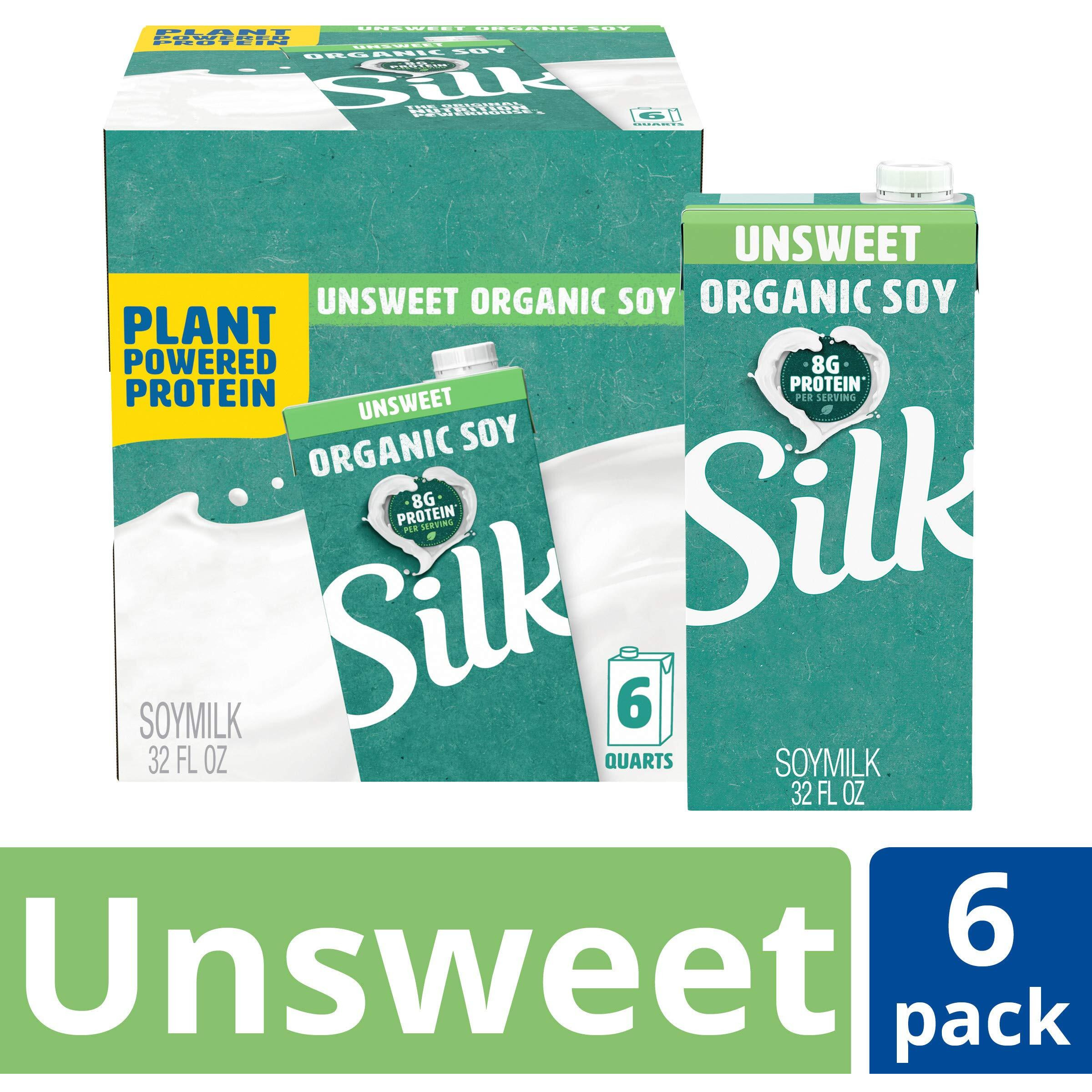 Silk Shelf-Stable Organic Soy Milk, Unsweetened, Dairy-Free, Vegan, Non-Gmo Project Verified,32 Fl Oz(Pack Of 6)