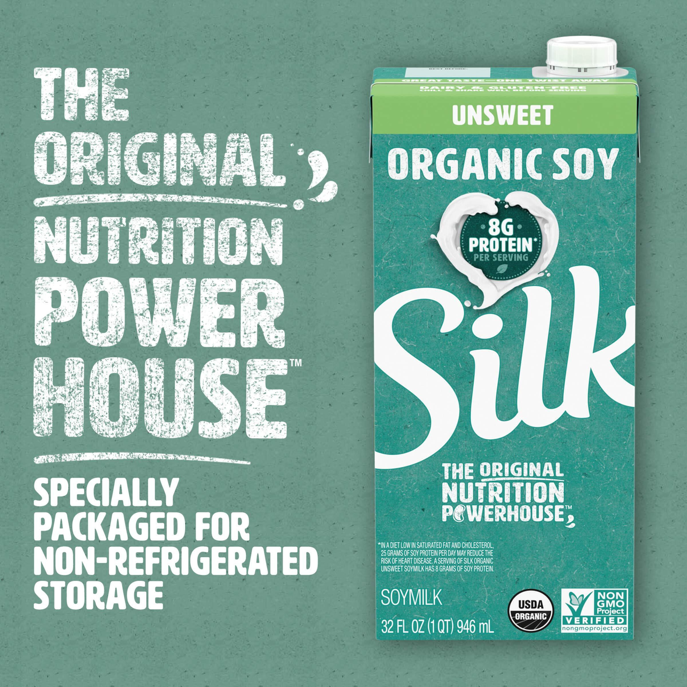 Silk Shelf-Stable Organic Soy Milk, Unsweetened, Dairy-Free, Vegan, Non-Gmo Project Verified,32 Fl Oz(Pack Of 6)
