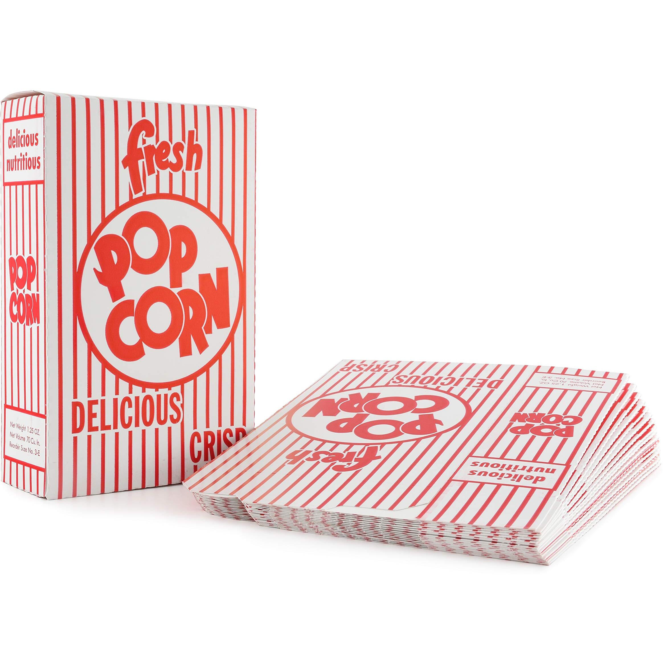 Snappy Popcorn 3-E Red And White Close Top Popcorn Boxes, 1.25 Oz, 100 Count