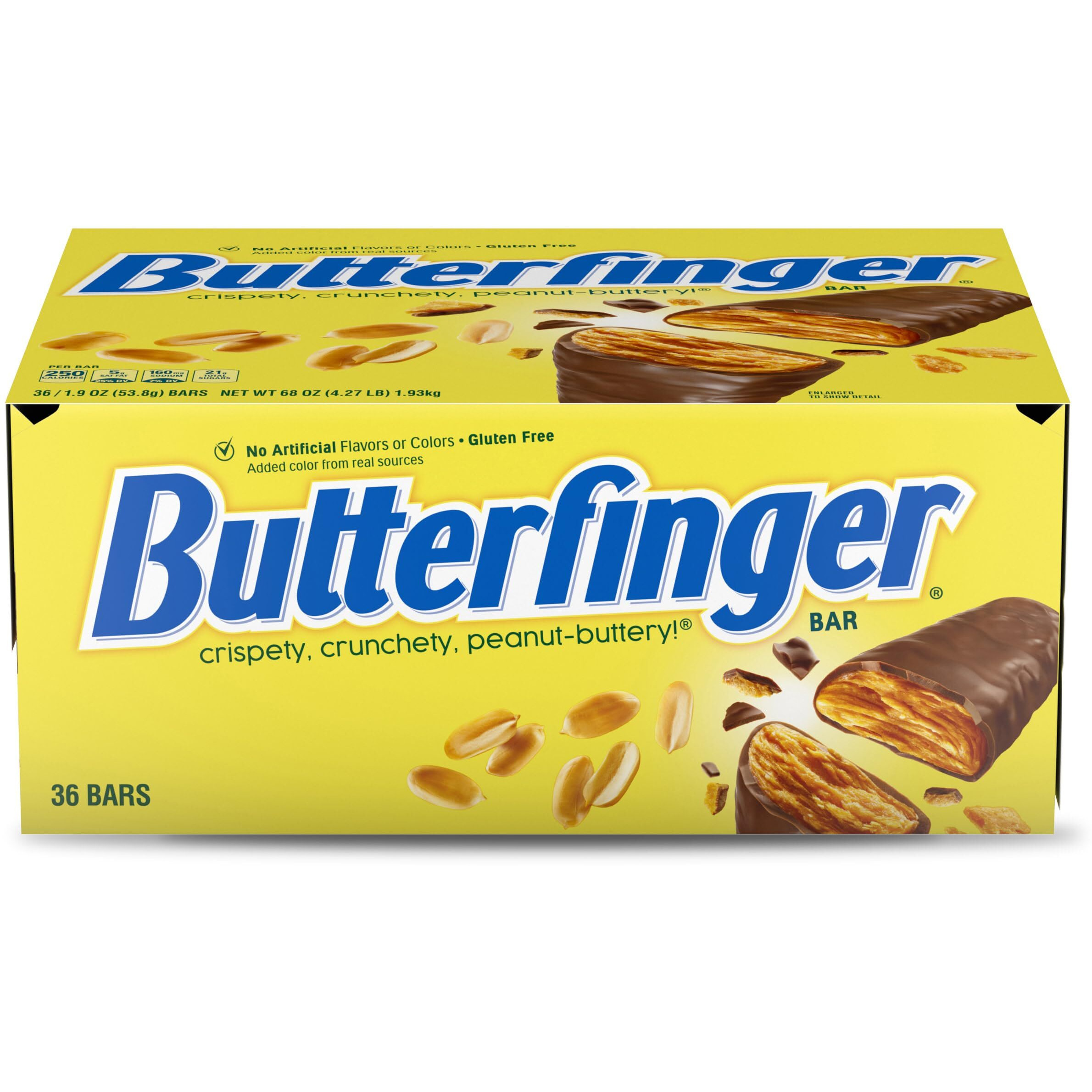 Butterfinger, Bulk 36 Count, Chocolatey, Peanut-Buttery, Full Size Individually Wrapped Candy Bars, Halloween Candy, 1.9 Oz Each