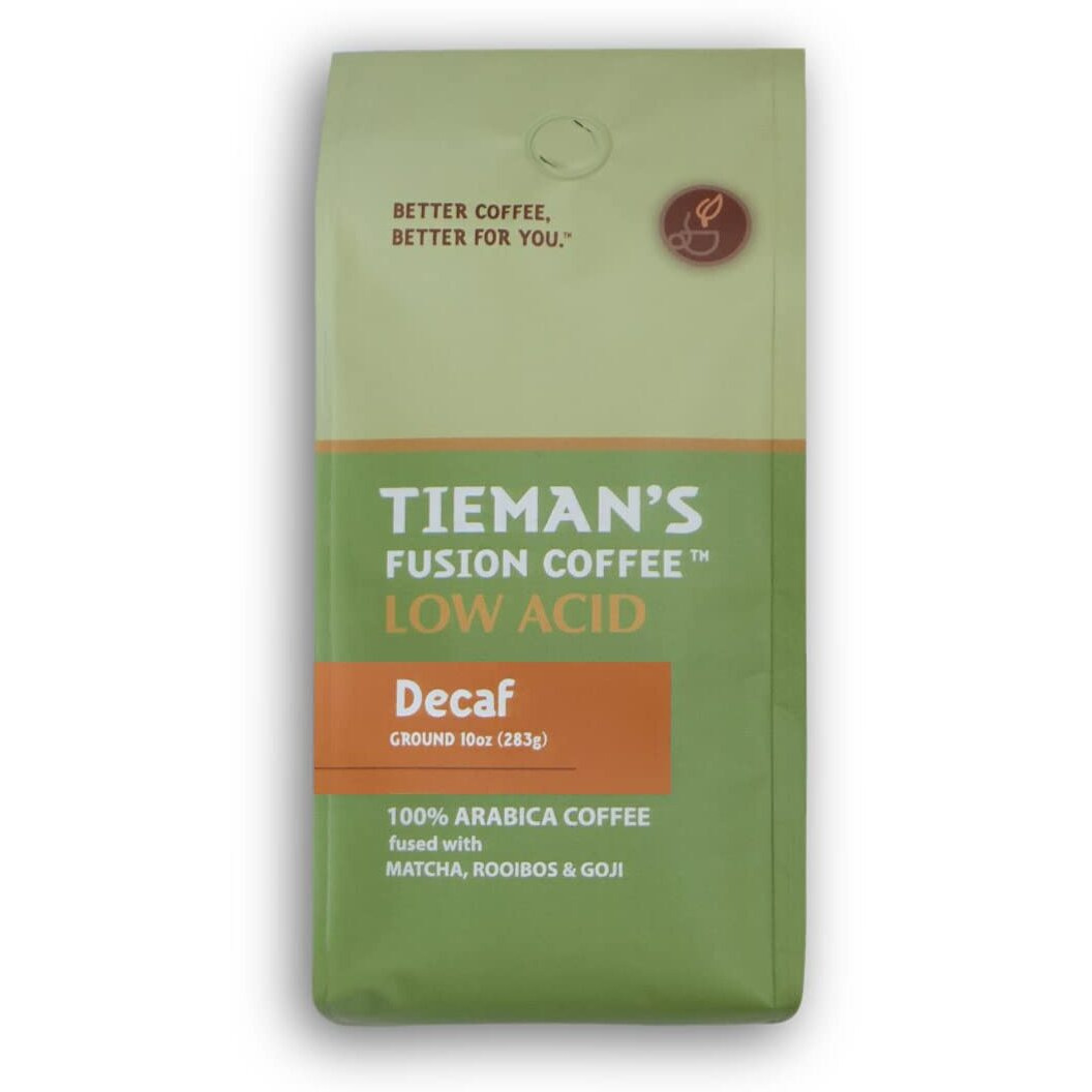 Tieman's Fusion Coffee, Low Acid Decaf, Ground, 10 Ounce Bag