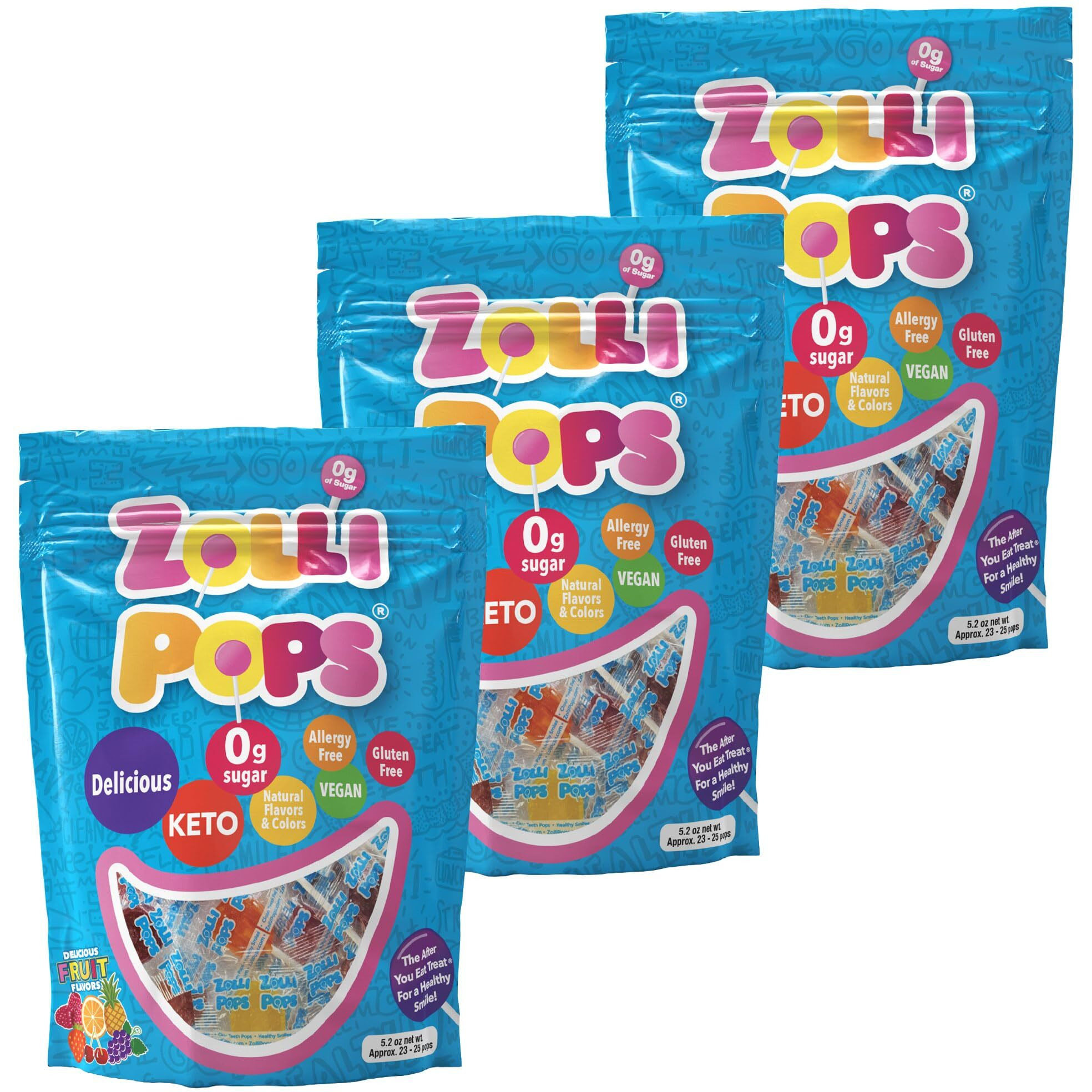 Zollipops Clean Teeth Lollipops, 5.2 Ounce, 3 Count - Anti-Cavity, Sugar-Free Candy For A Healthy Smile - Ideal For Kids And Adults