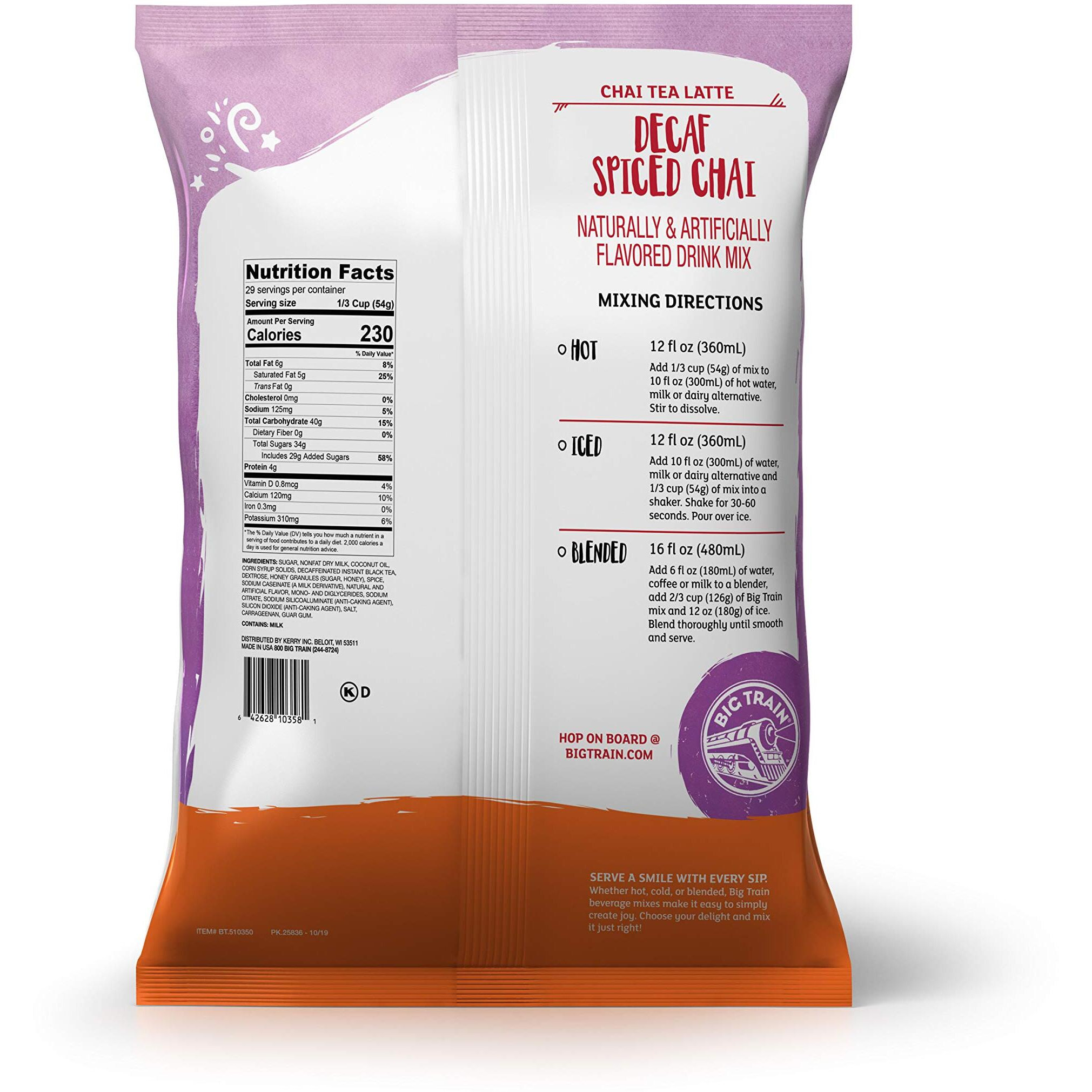 Big Train Decaf Spiced Chai Tea Latte Beverage Mix, 3.5 Pound (Pack Of 1)