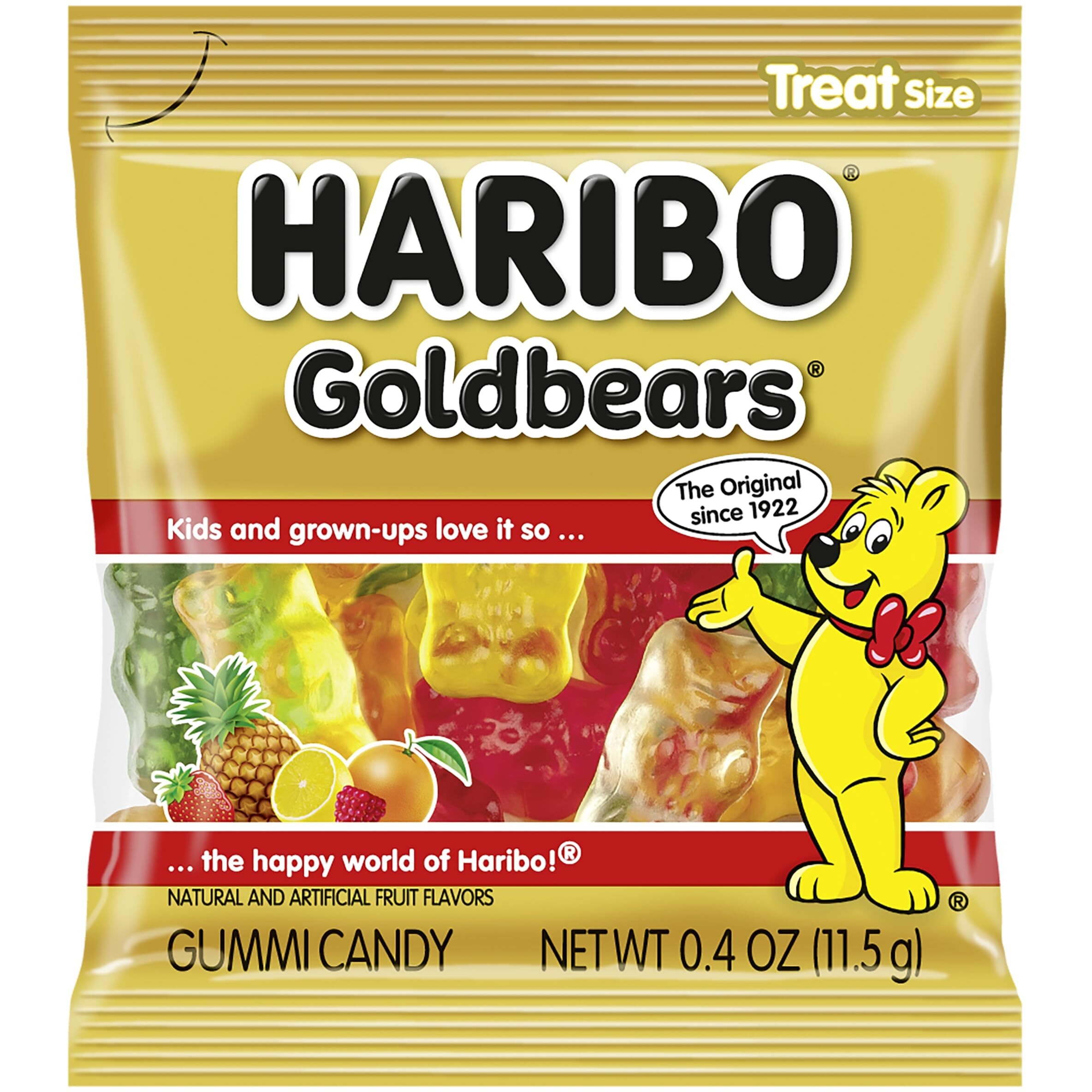 Haribo Gummi Candy, Original Goldbears Gummy Bears, 22.8 Ounce Tub (54 Treat Size Packs) Delicious Soft & Chewy Sweet Snacks, Assorted Fruity Flavors