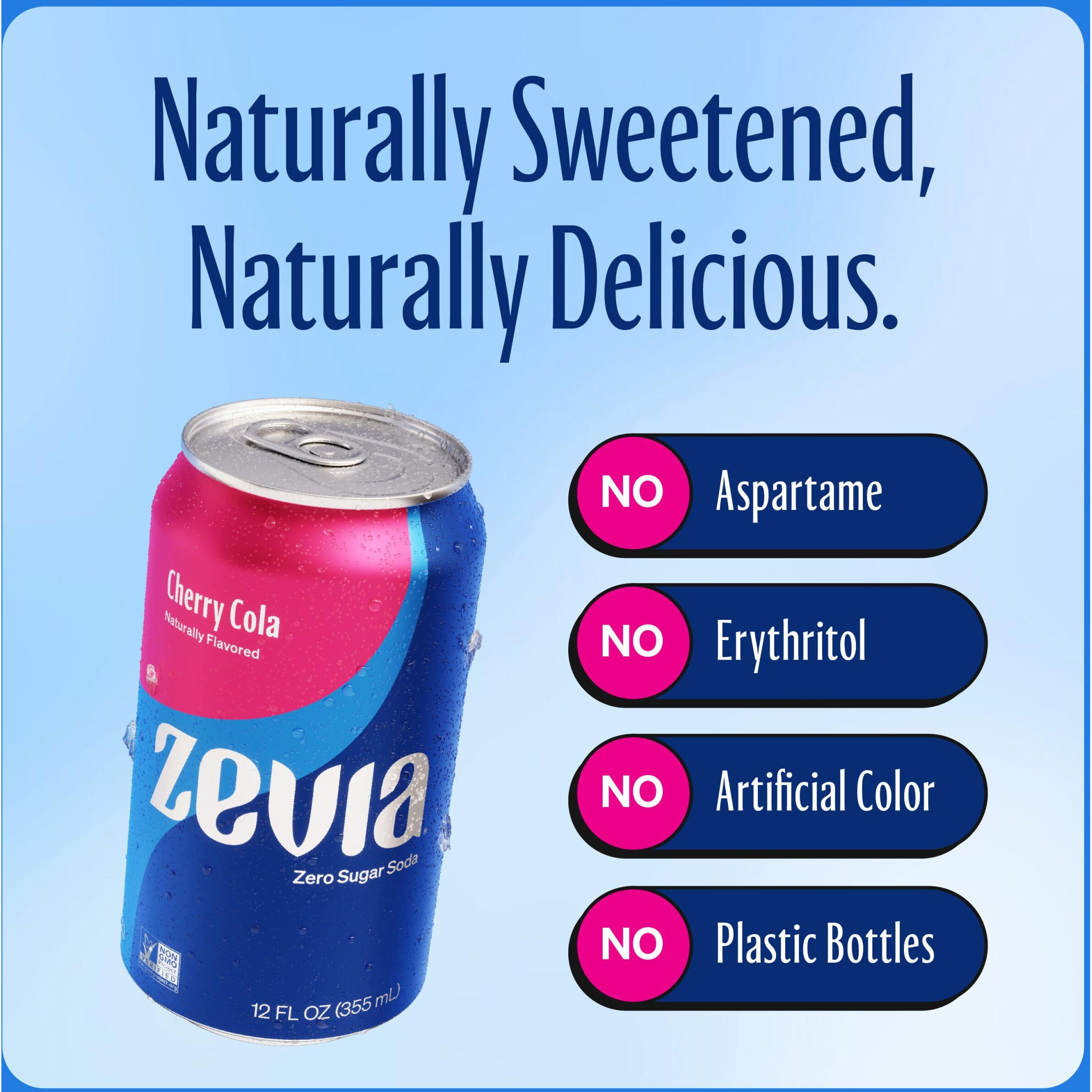 Zevia Zero Sugar, Cherry Cola Soda, 12 Fl Oz Cans (Pack Of 24)
