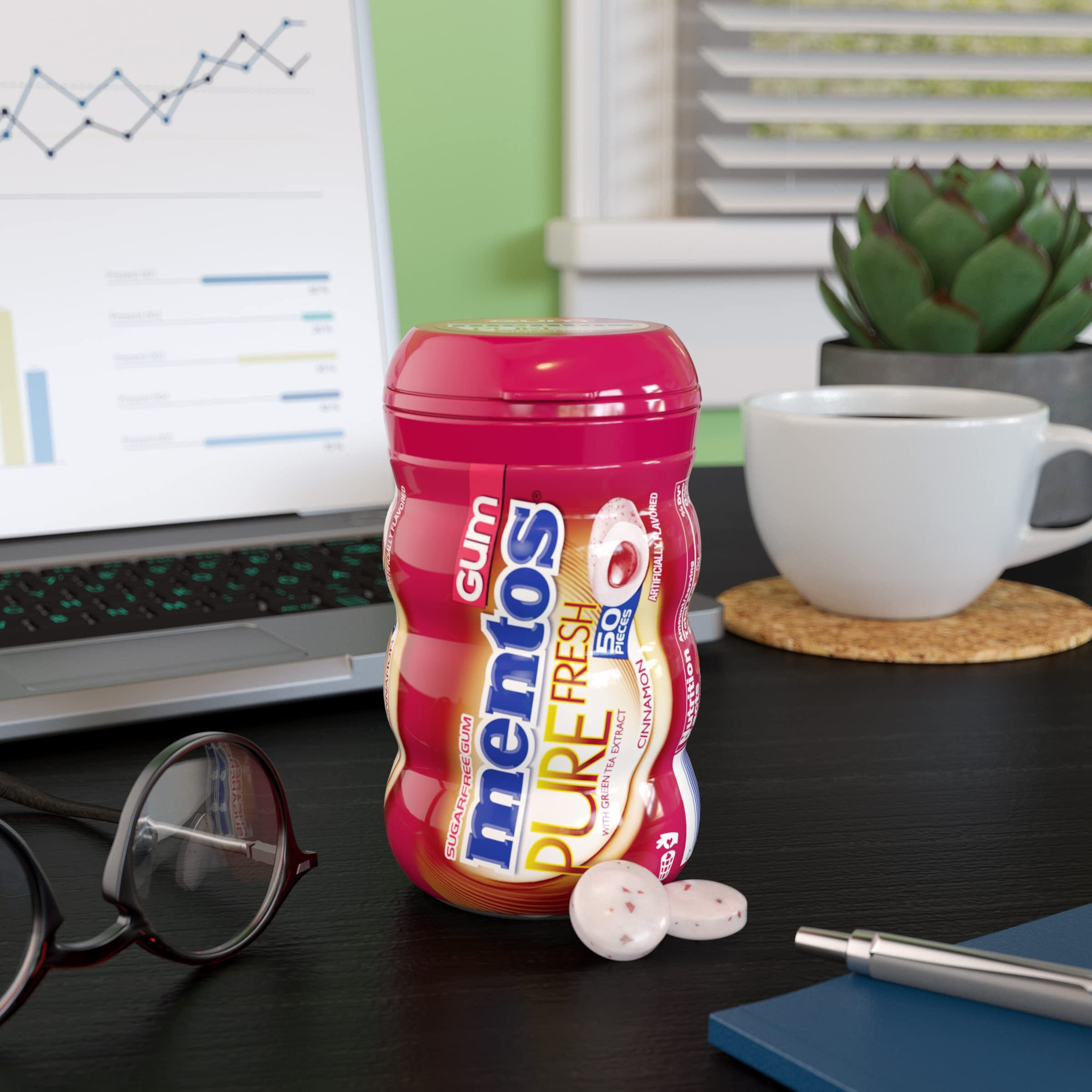 Mentos Pure Fresh Sugar-Free Chewing Gum With Xylitol, Cinnamon, Bulk, 50 Piece Bottle (Pack Of 6)