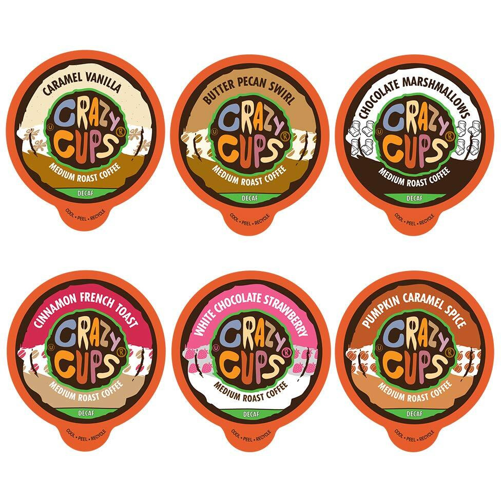 Crazy Cups Flavored Decaf Coffee Variety Pack, Hot Or Iced Coffee For Keurig K Cups Machines, Decaf Variety Pack Coffee In Recyclable Pods, 24 Count (Pack Of 1)