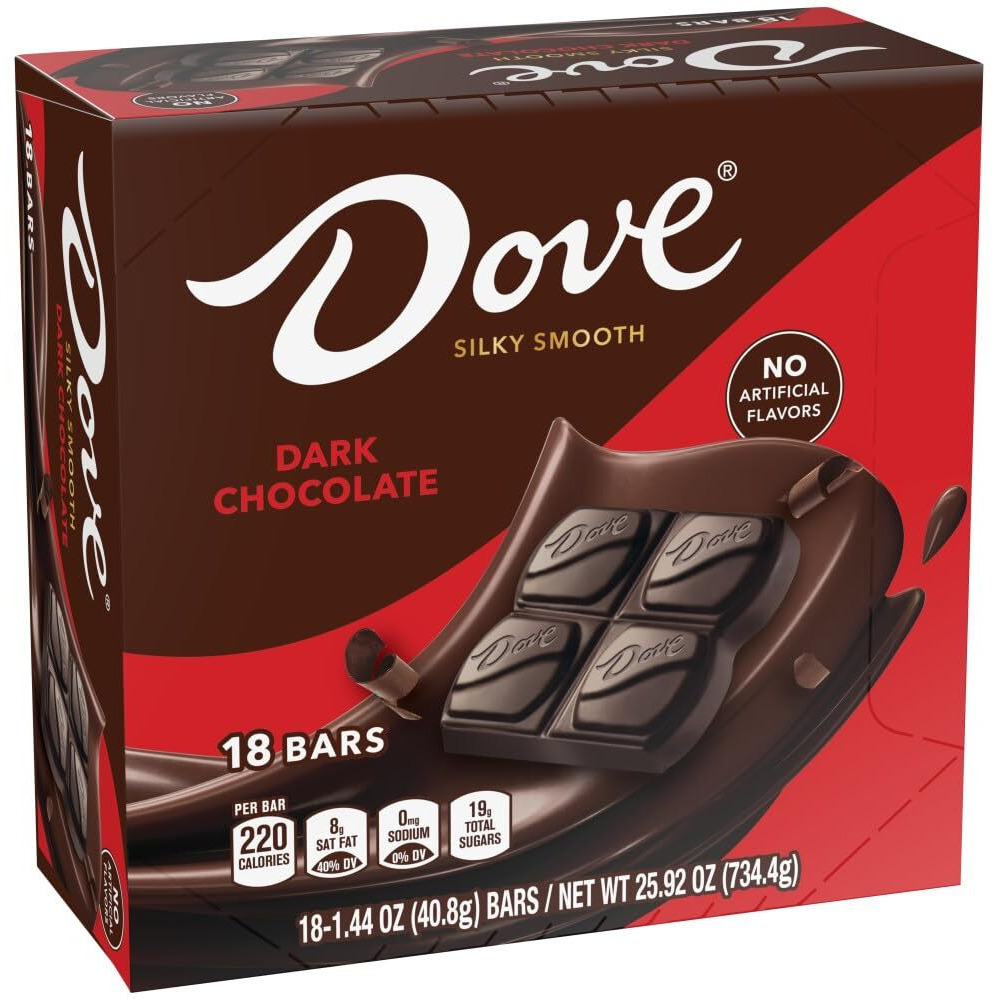 Dove Candy Dark Chocolate Bars, Full Size, 1.44 Oz (Pack Of 18) Box