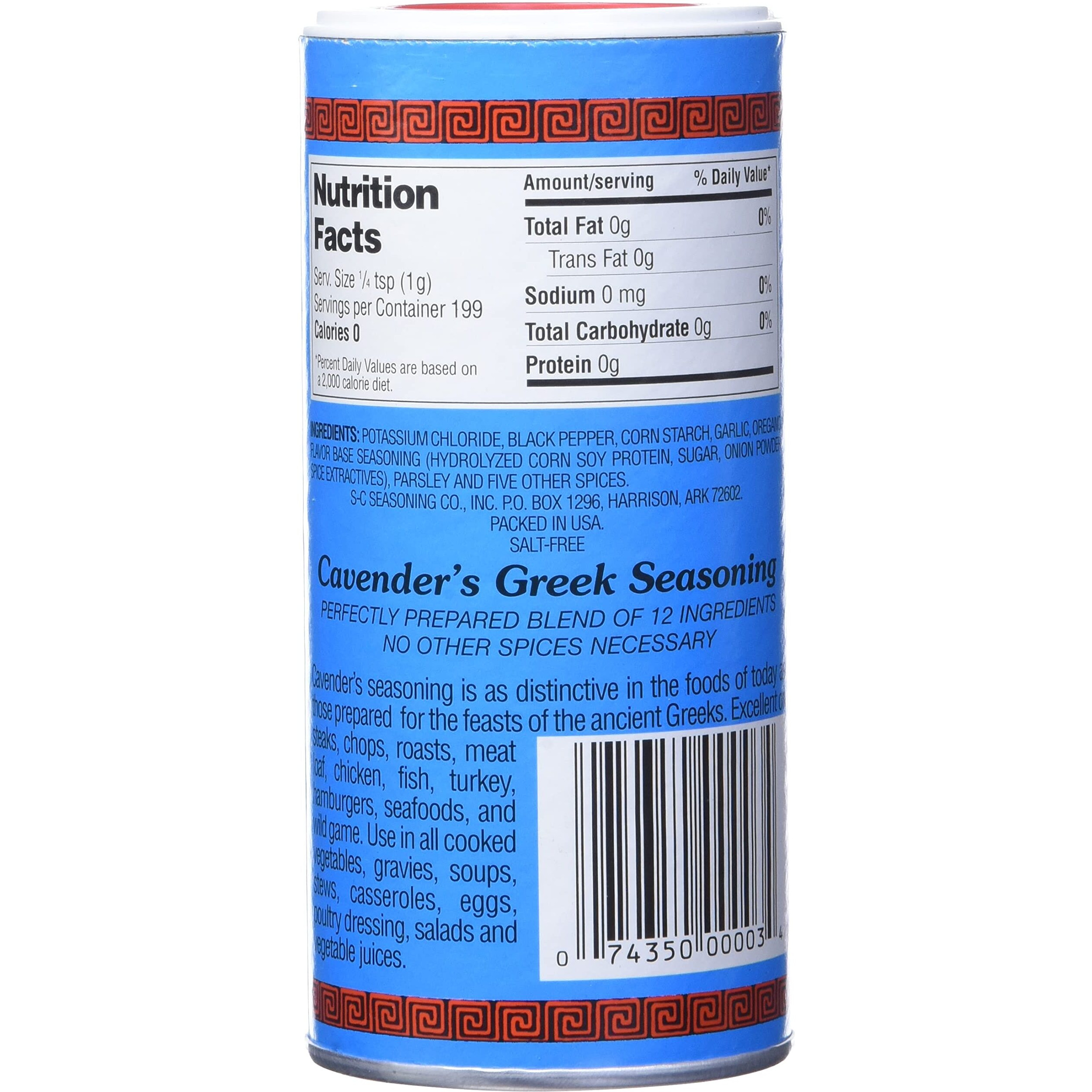 Cavenders, Seasoning Greek Salt Free, 7 Ounce