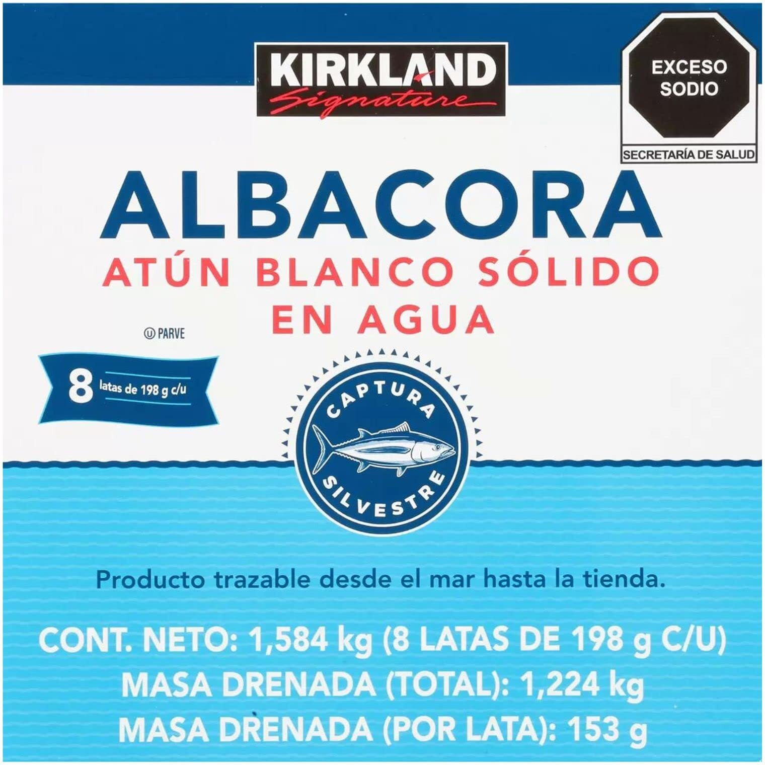 Kirkland Albacore Solid White Tuna In Water - 8 Cans (Total Net Weight 3.5Lbs)