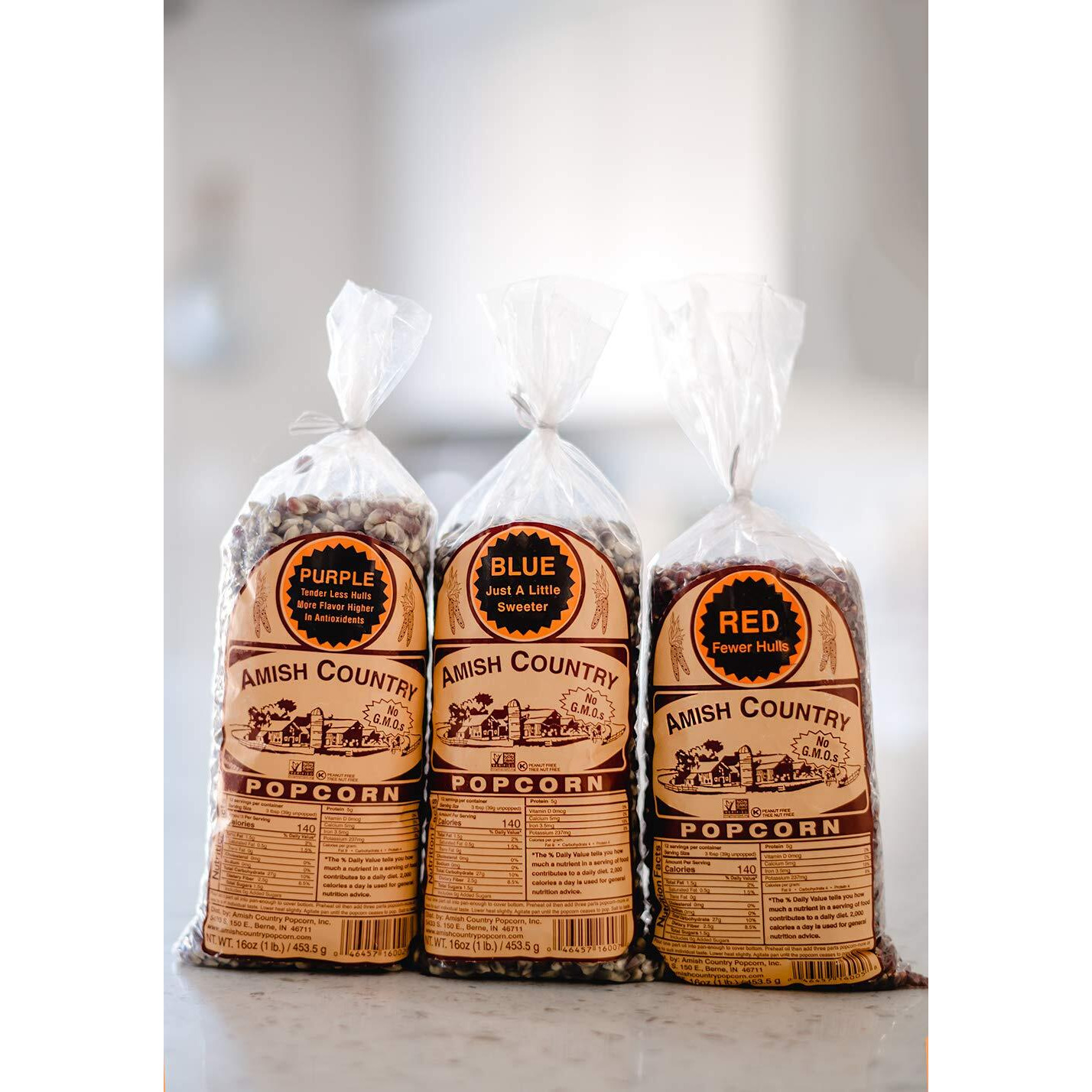 Amish Country Popcorn | 3-1 Lb Bags | Purple, Red And Blue Popcorn Kernels | Old Fashioned, Non-Gmo And Gluten Free (3-1 Lb Bags)