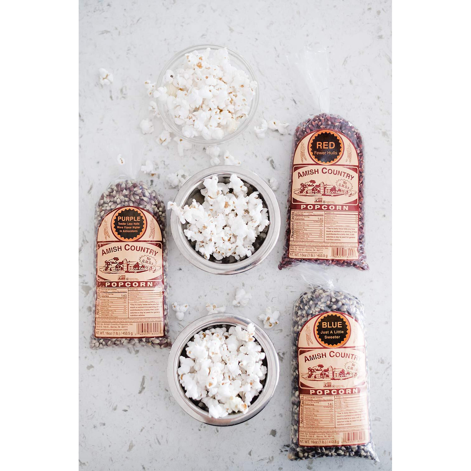 Amish Country Popcorn | 3-1 Lb Bags | Purple, Red And Blue Popcorn Kernels | Old Fashioned, Non-Gmo And Gluten Free (3-1 Lb Bags)