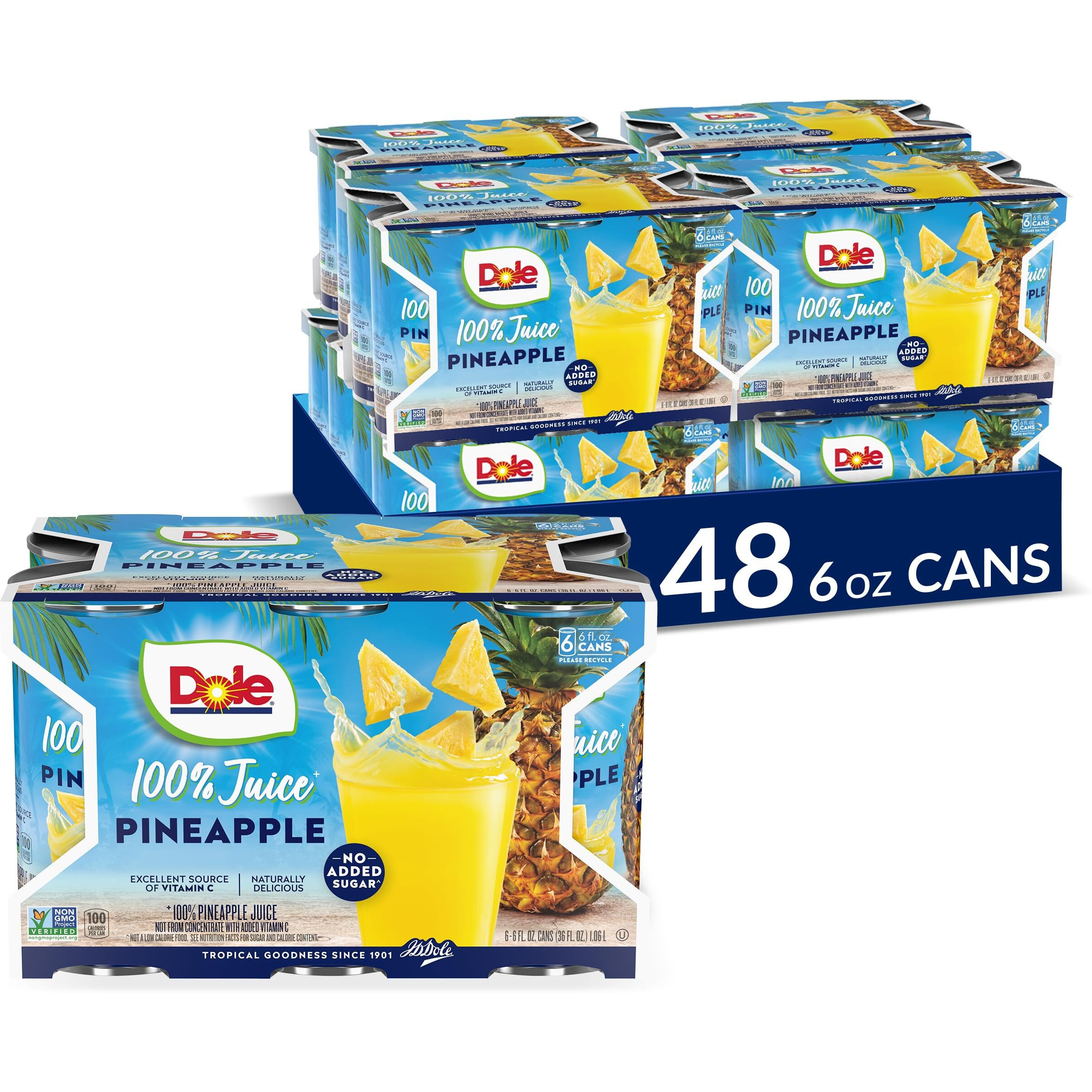 Dole Pineapple Juice, 100% Fruit Juice With Added Vitamin C, 6 Fl Oz (Pack Of 6), 48 Total Cans