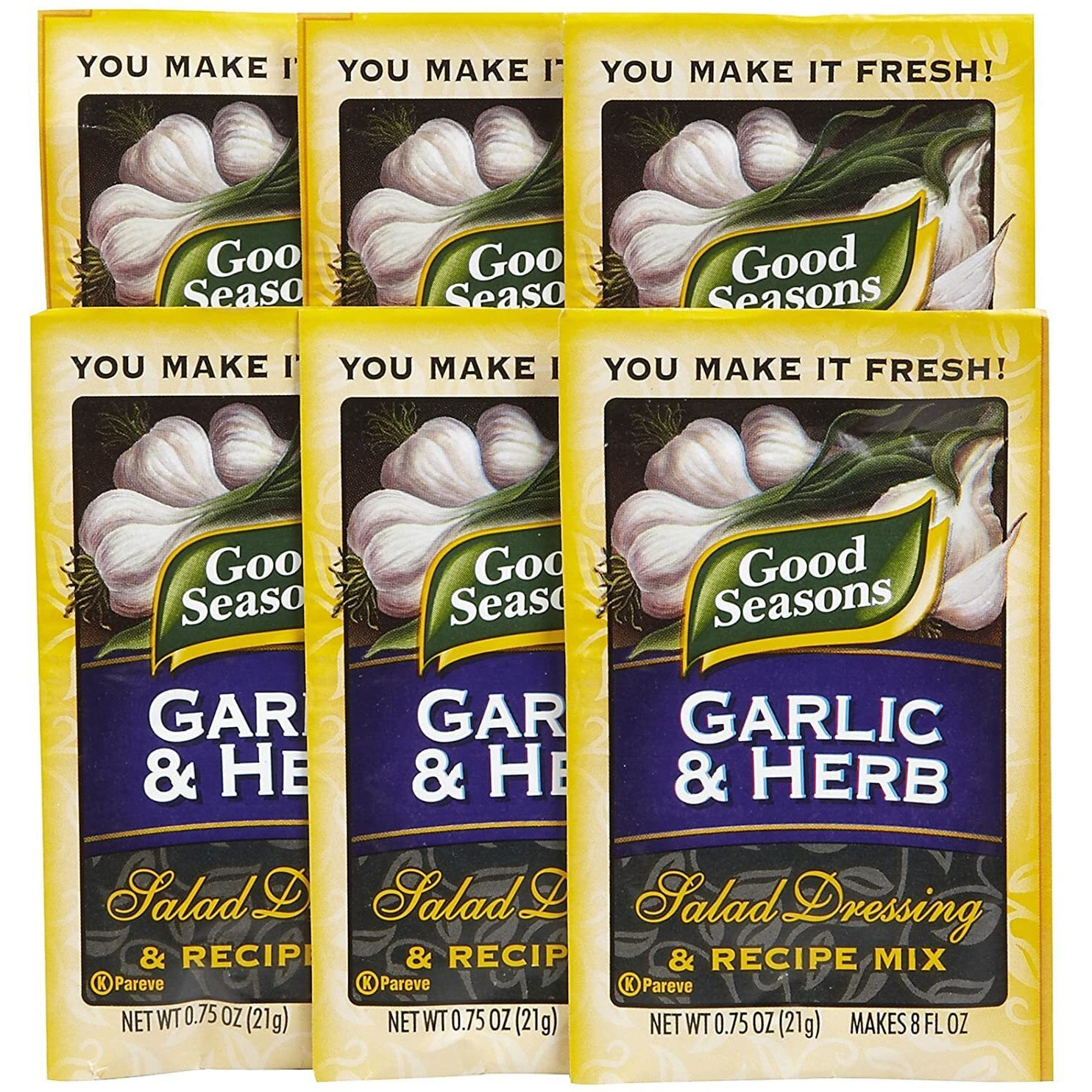 Good Seasons Salad Dressing & Recipe Mix, Garlic & Herb, 0.75 Oz, 6 Pk