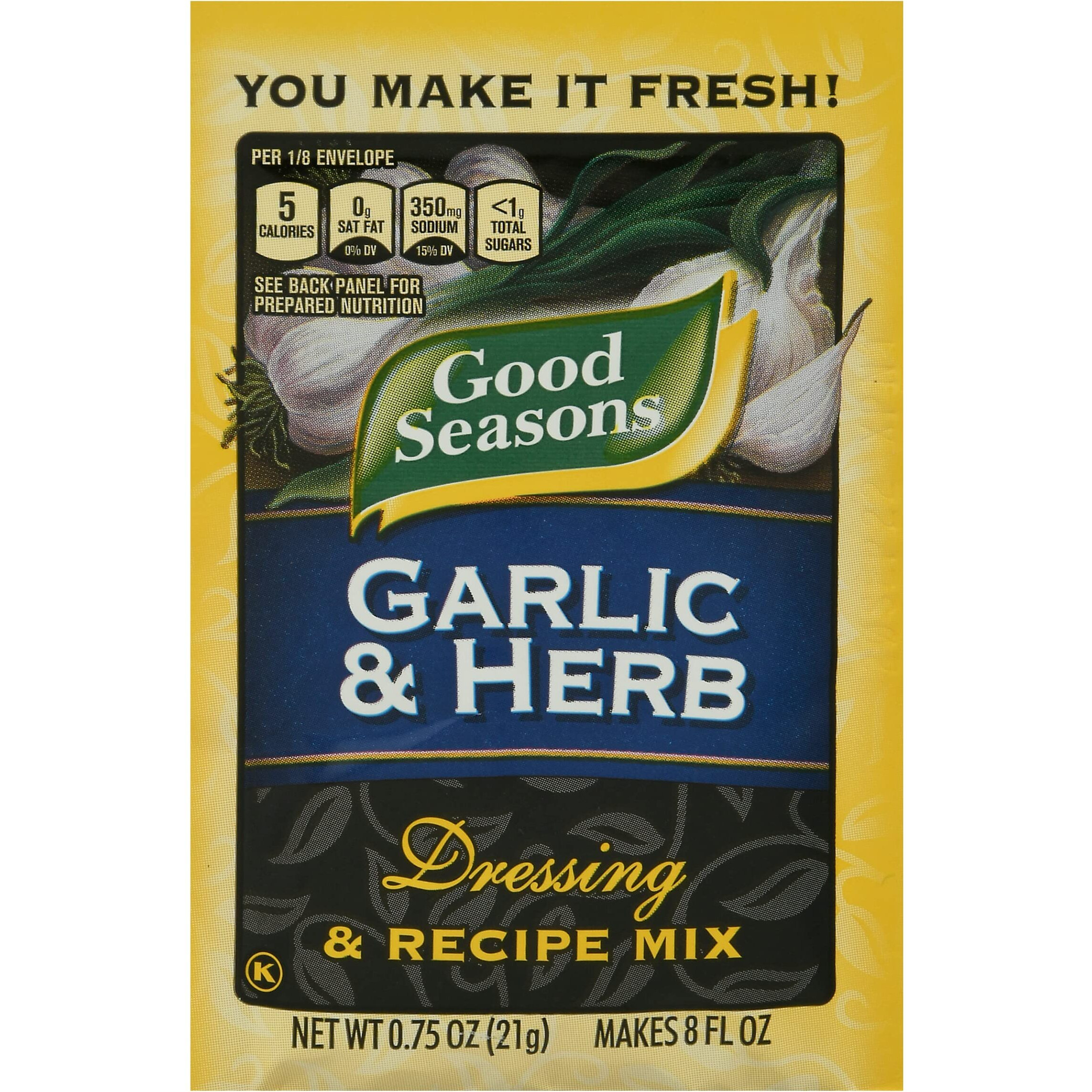 Good Seasons Salad Dressing & Recipe Mix, Garlic & Herb, 0.75 Oz, 6 Pk