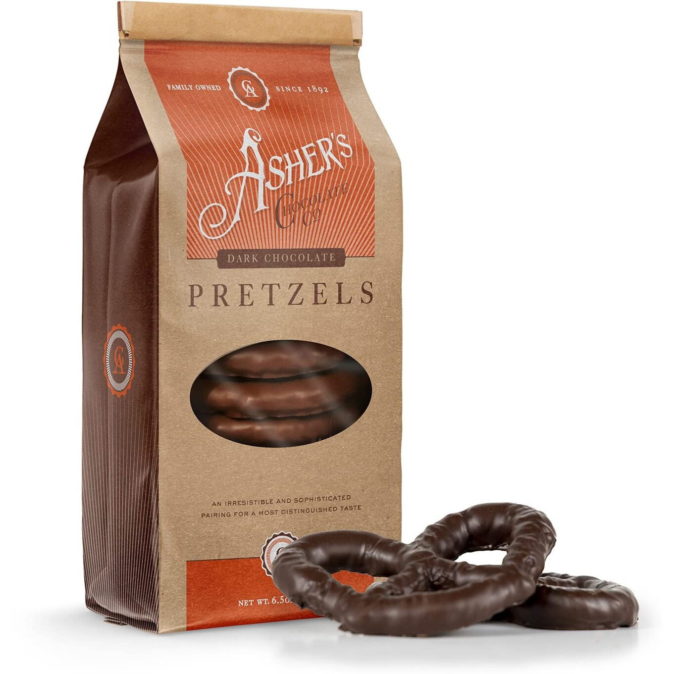 Asher's Chocolates, Chocolate Covered Pretzels, Gourmet Sweet And Salty Candy, Small Batches Of Kosher Chocolate, Family Owned Since 1892 (6.5Oz, Dark Chocolate)