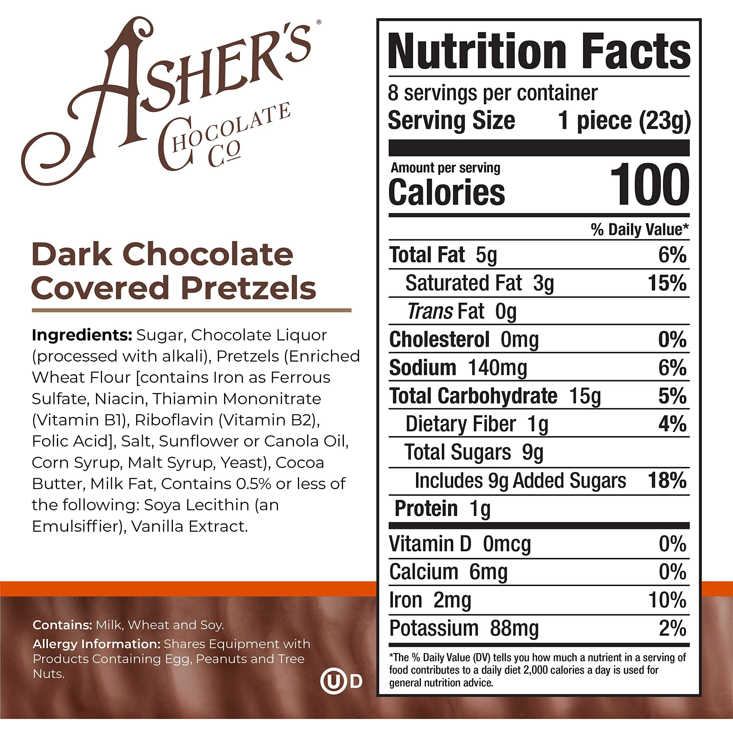 Asher's Chocolates, Chocolate Covered Pretzels, Gourmet Sweet And Salty Candy, Small Batches Of Kosher Chocolate, Family Owned Since 1892 (6.5Oz, Dark Chocolate)