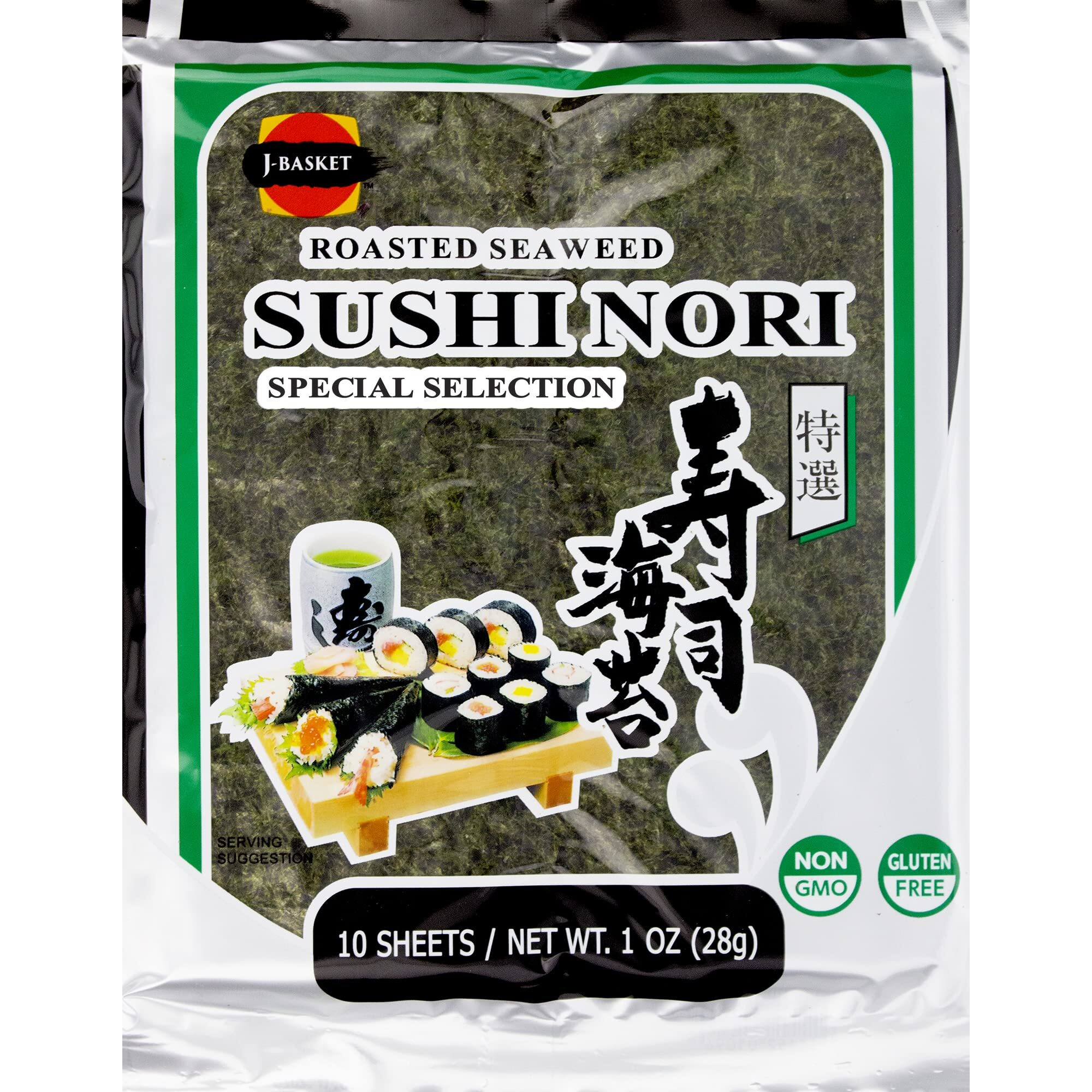 J-Basket Seaweed Sushi Nori, 10 Sheets, Net. Wt.,1 Ounce (Pack Of 1)