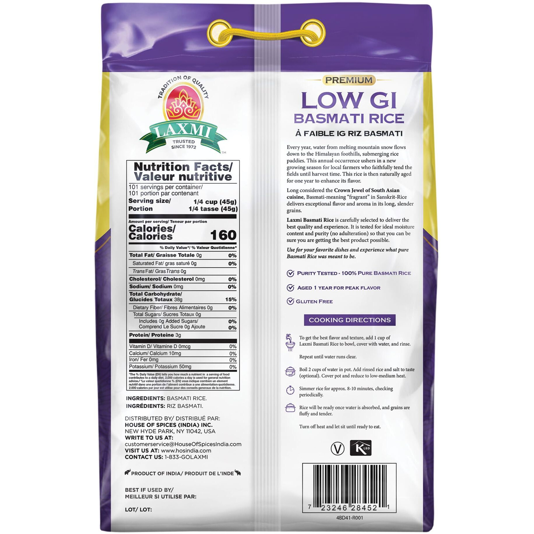 Laxmi Diabetic Friendly Basmati Rice W/Lower G.I. Index Value - 10Lb