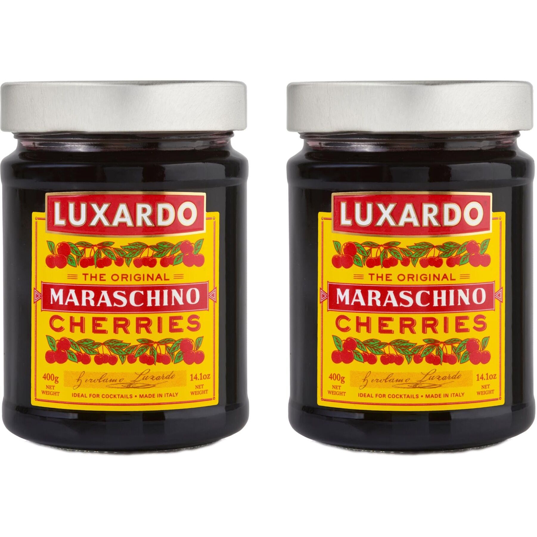 Luxardo Gourmet Cocktail Maraschino Cherries | For Old Fashioned, Manhattan And Desserts | Packed In Special Protective Bubble | Approximately 65 Cherries Per 400G Jar. [Pack Of 2]