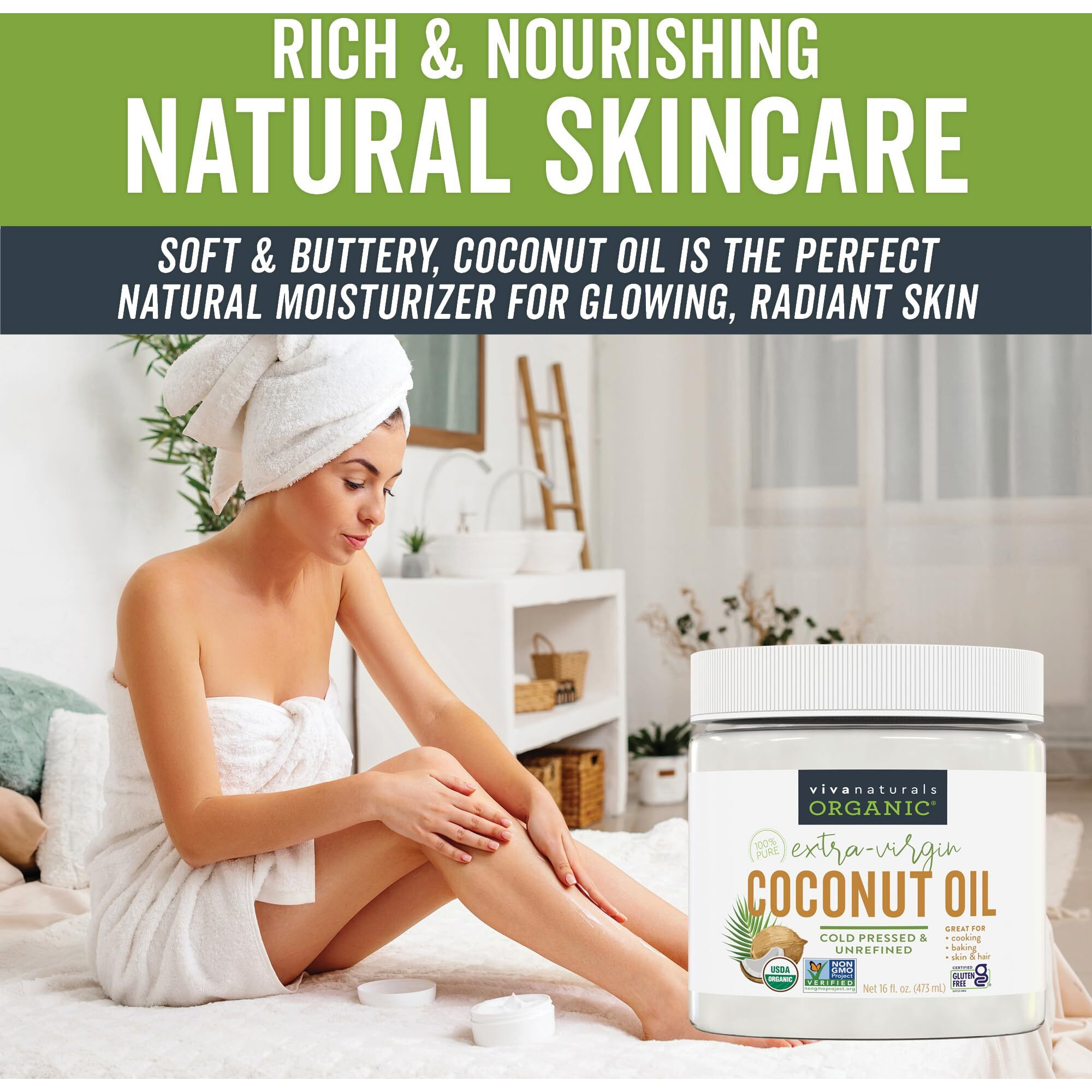 Viva Naturals Organic Coconut Oil - Unrefined, Cold-Pressed Extra Virgin Coconut Oil, Usda Organic And Non-Gmo Cooking Oil, Great As Hair Oil And Skin Oil, 16 Fl Oz