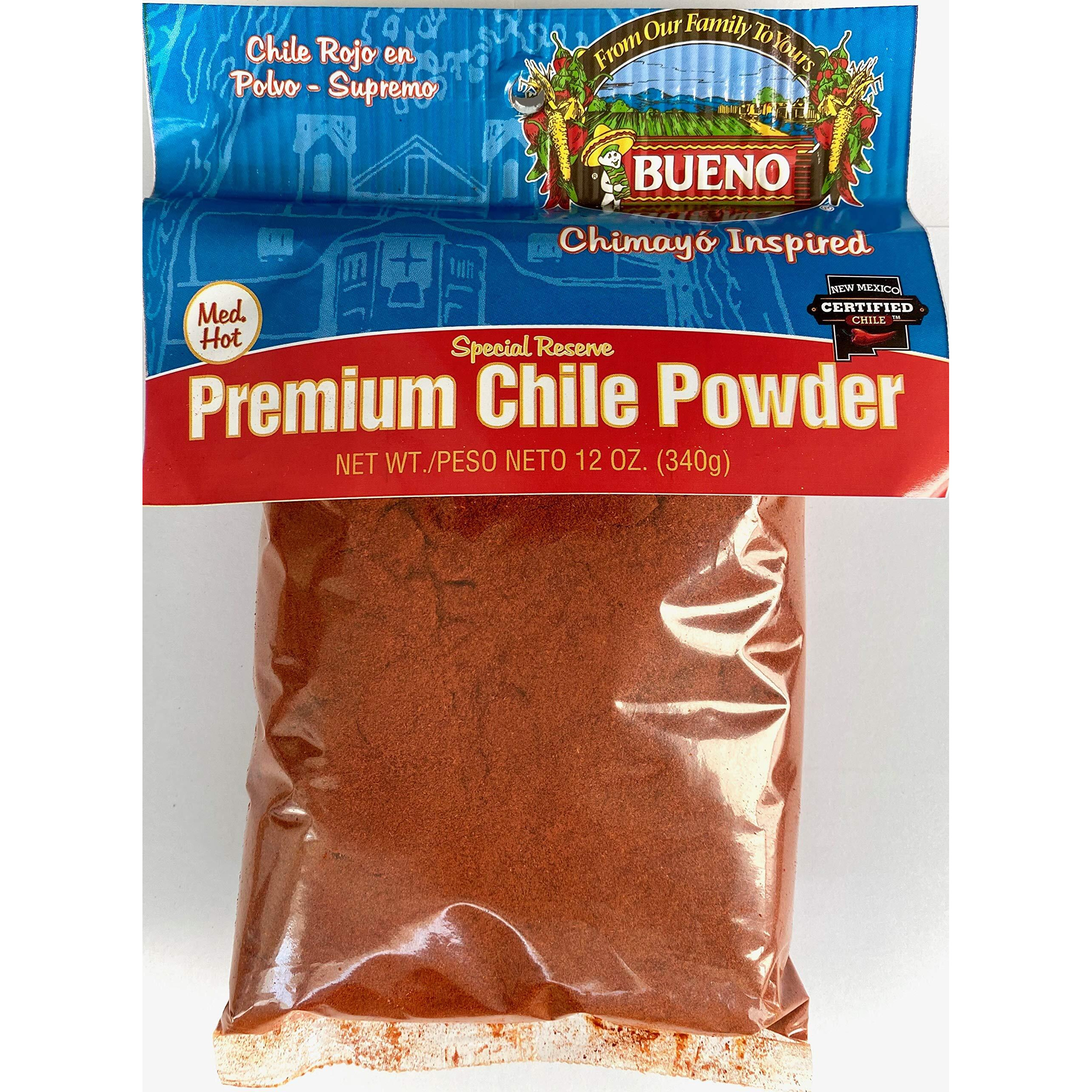 Bueno Medium Hot Red Chile Powder - Special Reserve Chimayo Chile Powder - Made From New Mexico Dried Red Chile Peppers - 12 Ounce Bag