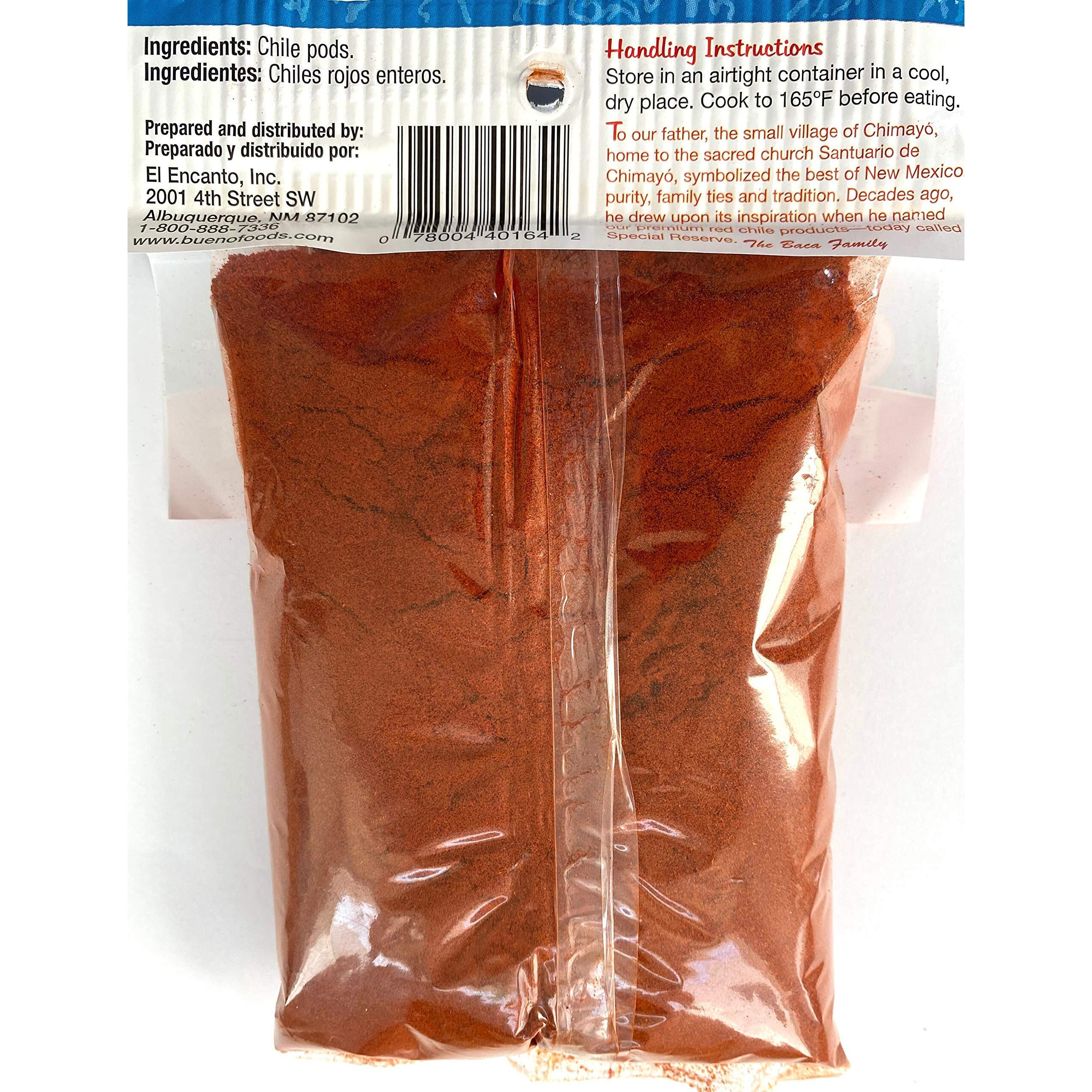 Bueno Medium Hot Red Chile Powder - Special Reserve Chimayo Chile Powder - Made From New Mexico Dried Red Chile Peppers - 12 Ounce Bag