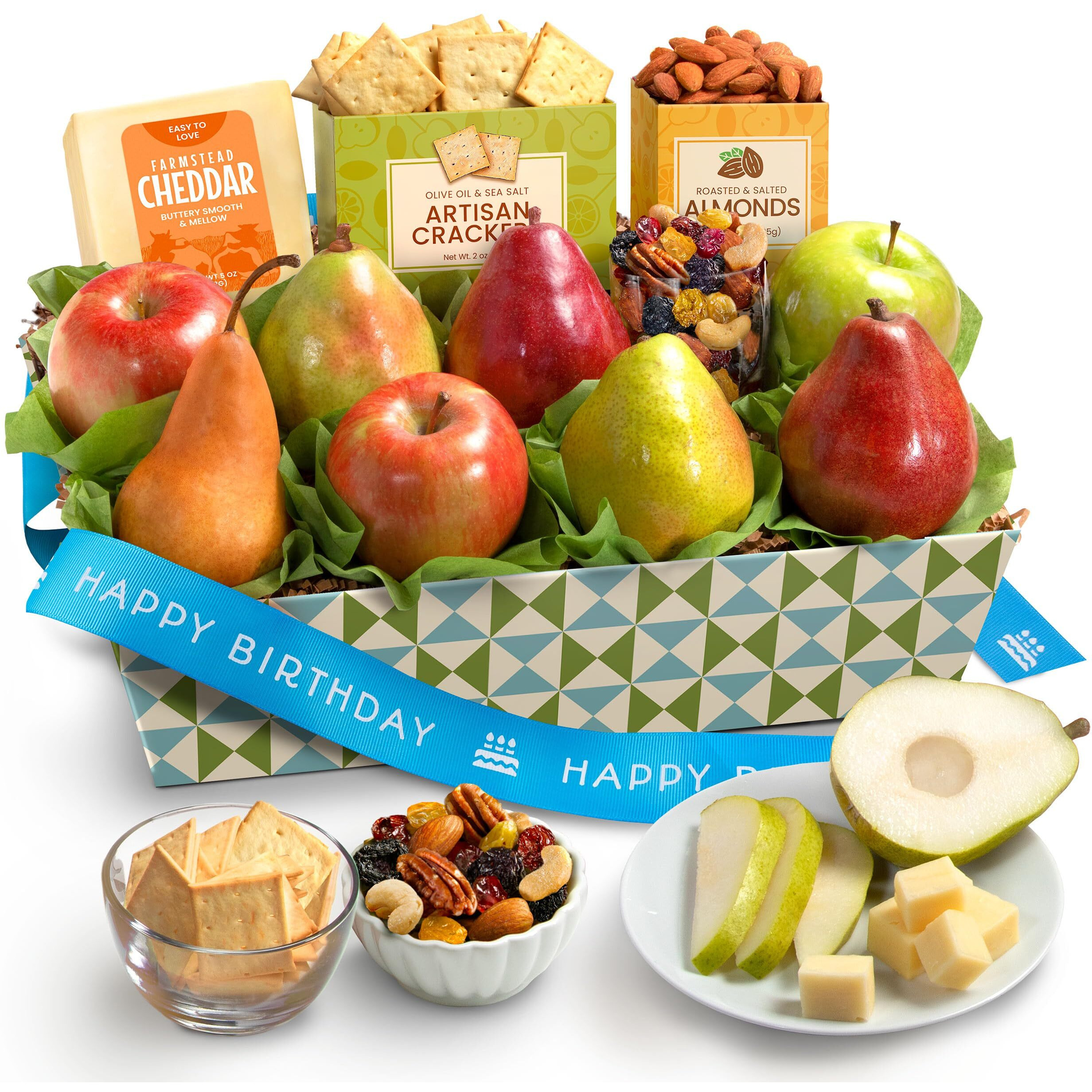 A Gift Inside Fruitfully Classic Happy Birthday Fresh Fruit Basket With Cheese And Nuts