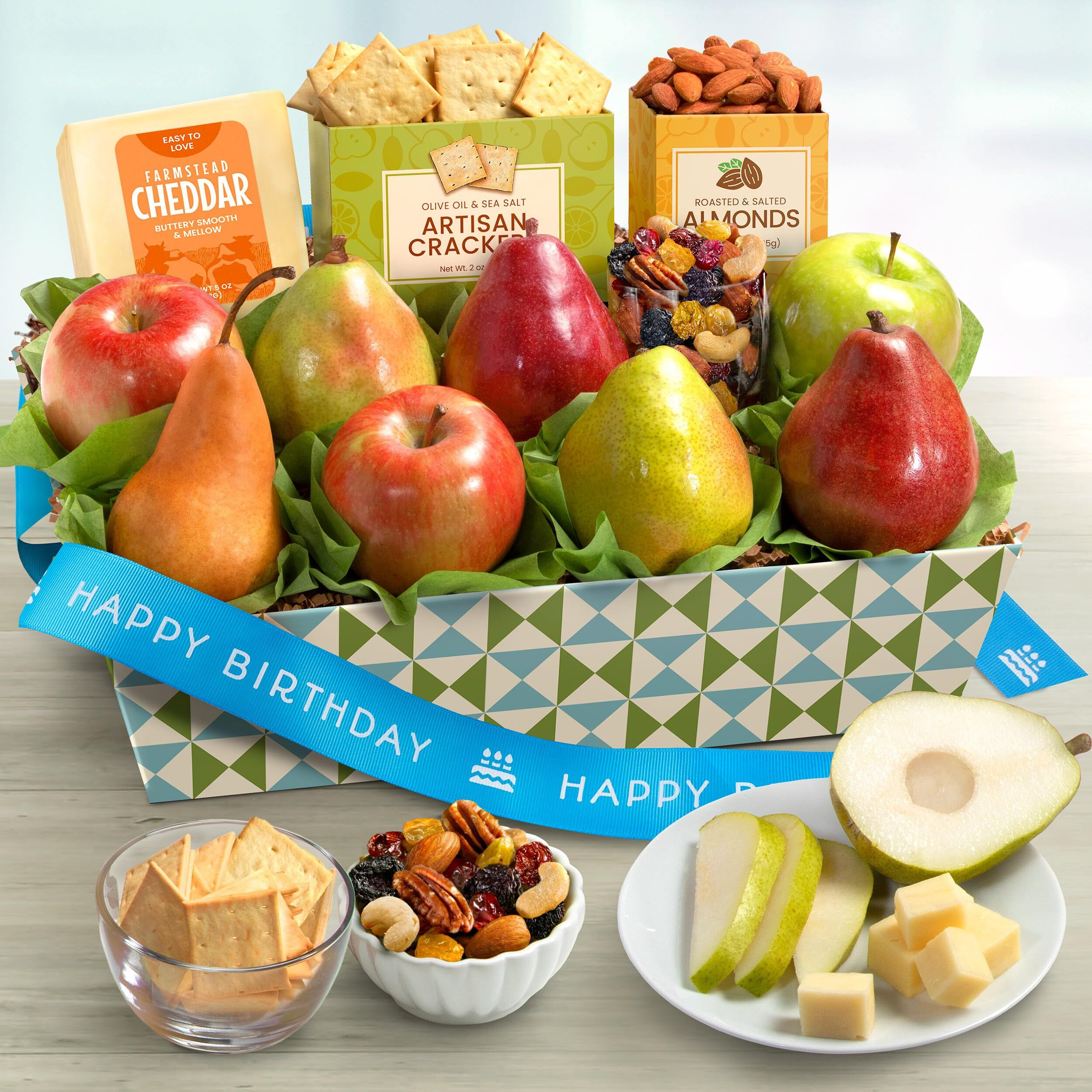A Gift Inside Fruitfully Classic Happy Birthday Fresh Fruit Basket With Cheese And Nuts
