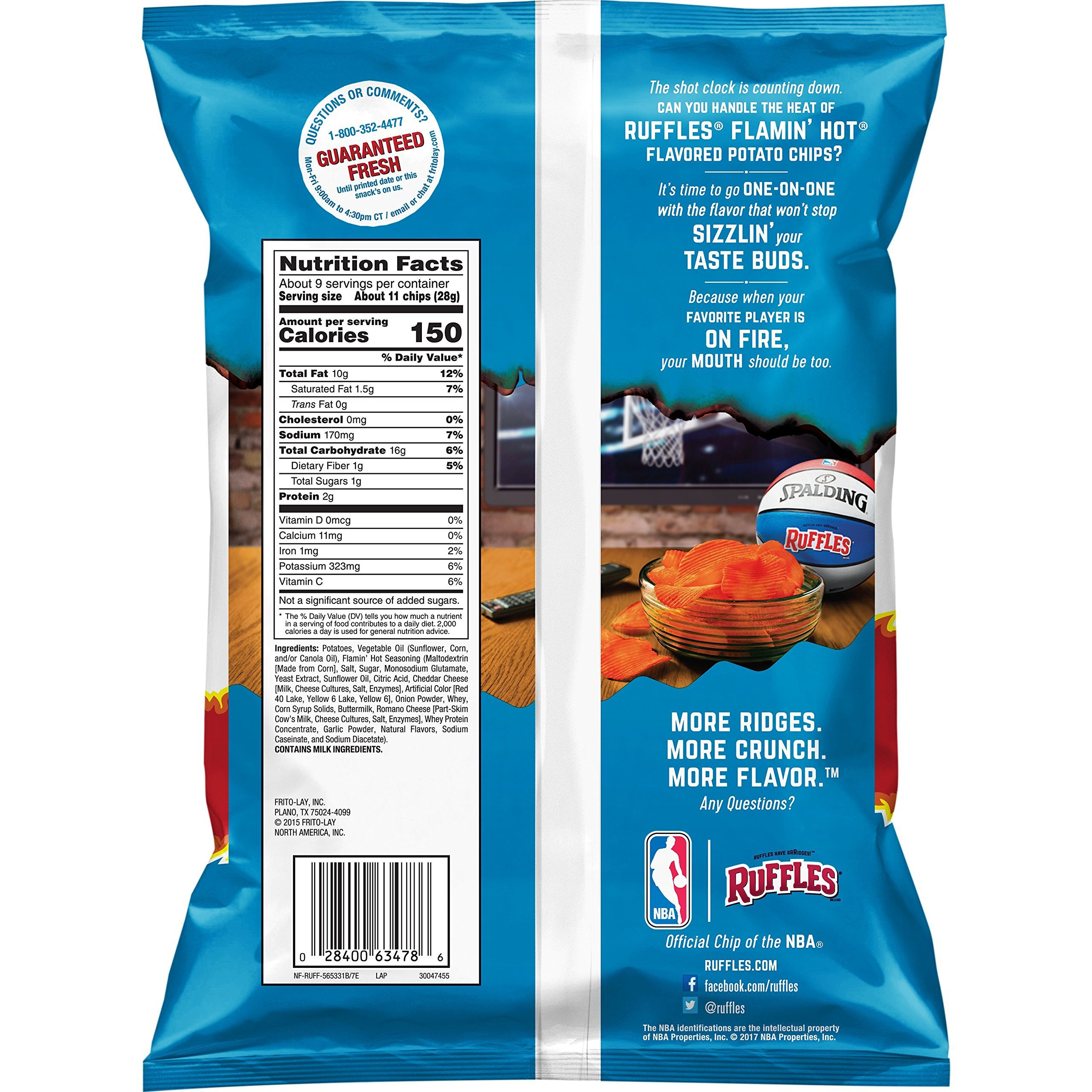 Ruffles Ridged Potato Chips, Flamin' Hot, 8.5 Ounce