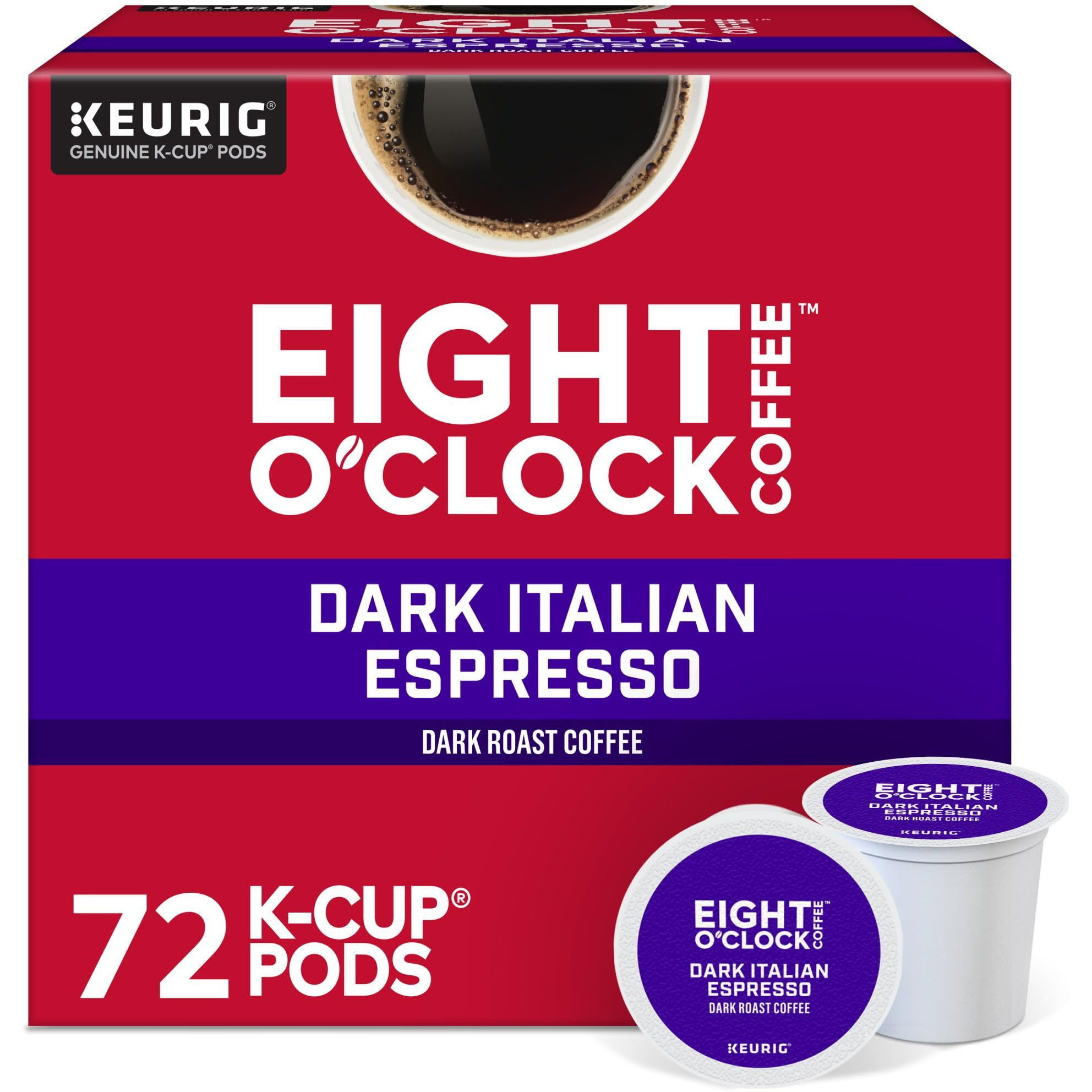 Eight O'Clock Coffee Dark Italian Espresso Roast, Keurig Single Serve K-Cup Pods, Dark Roast, 12 Count (Pack Of 6)