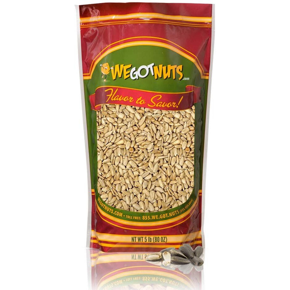 Raw Sunflower Seed Kernels By We Got Nuts - Premium Quality Kosher Shelled Sunflower Seeds - Natural & Healthy Fitness & Diet-Friendly Snack- Raw, Shelled & Unsalted- Air-Tight Resalable Bag- 5 Lbs