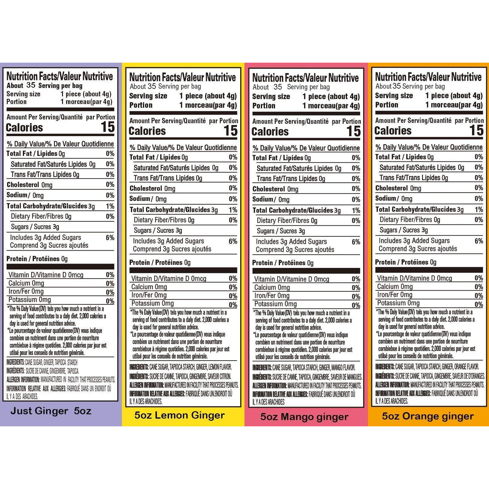 Gem Gem Ginger Candy Chewy Ginger Chews (Assorted Mix, 5.0Oz, Pack Of 4)