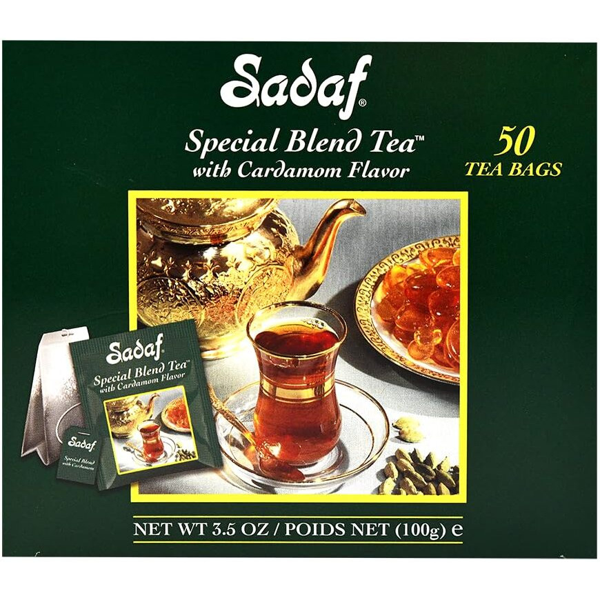 Sadaf Cardamom Tea Bags - Special Blend Cardamom Ceylon Black Tea - Quicktea Product Harvested In Sri Lanka - 50 Individually Foiled Teabags (Pack Of 1)