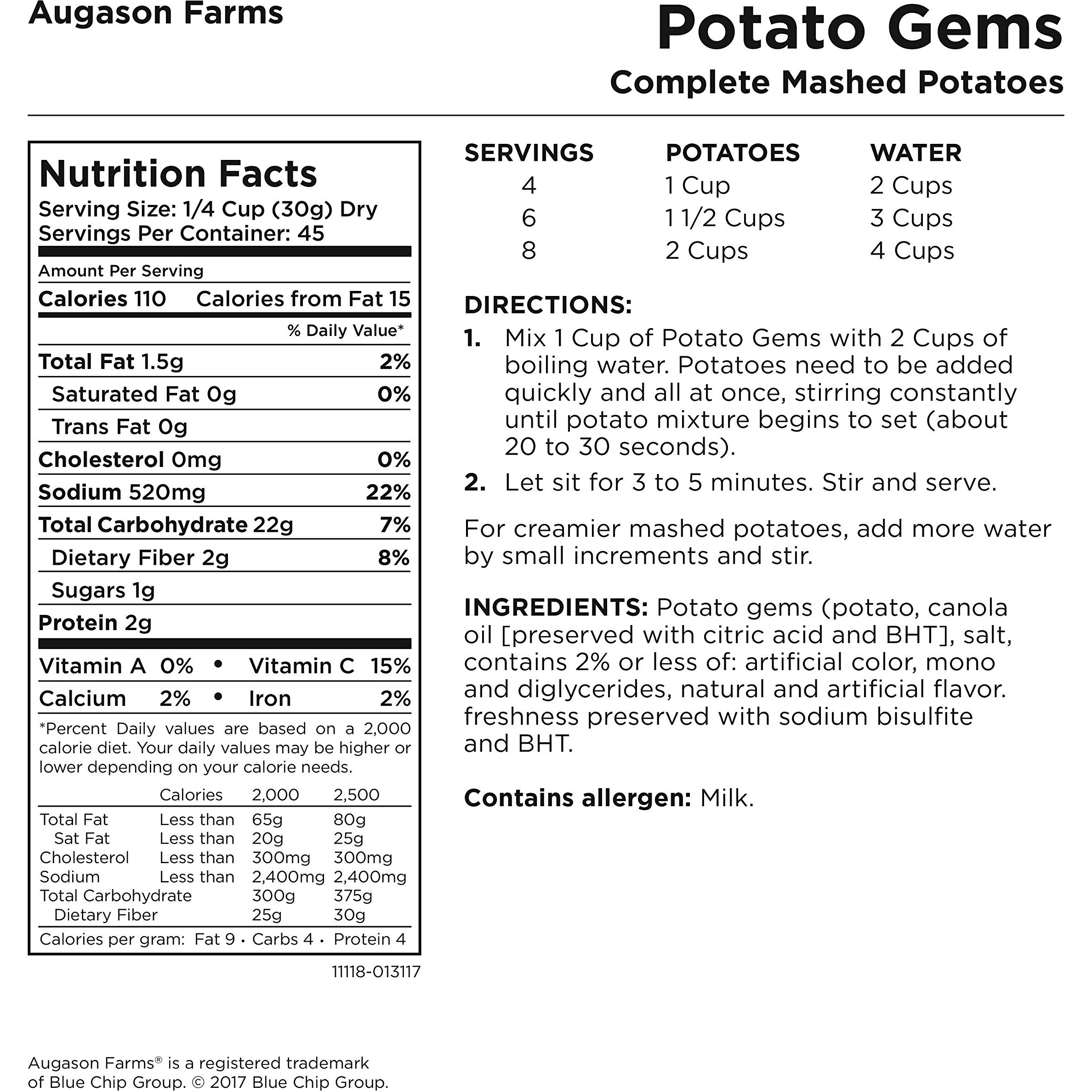 Augason Farms Potato Gems Complete Mashed Potatoes 3 Lbs No. 10 Can